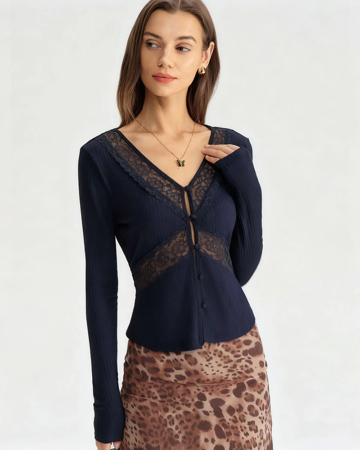 Blue See Through Slim Knit Tee