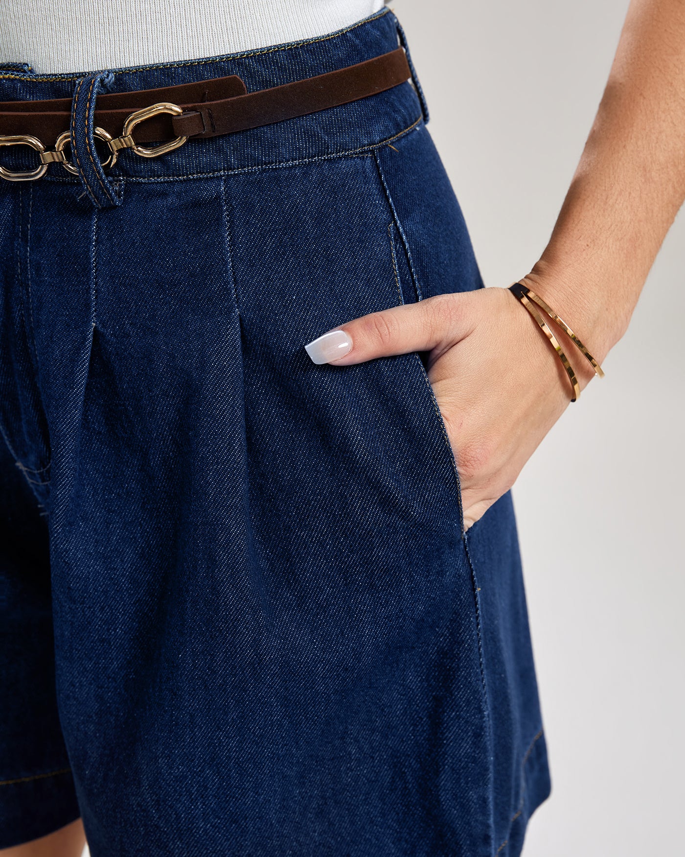 Blue Solid Denim Shorts - Image 2