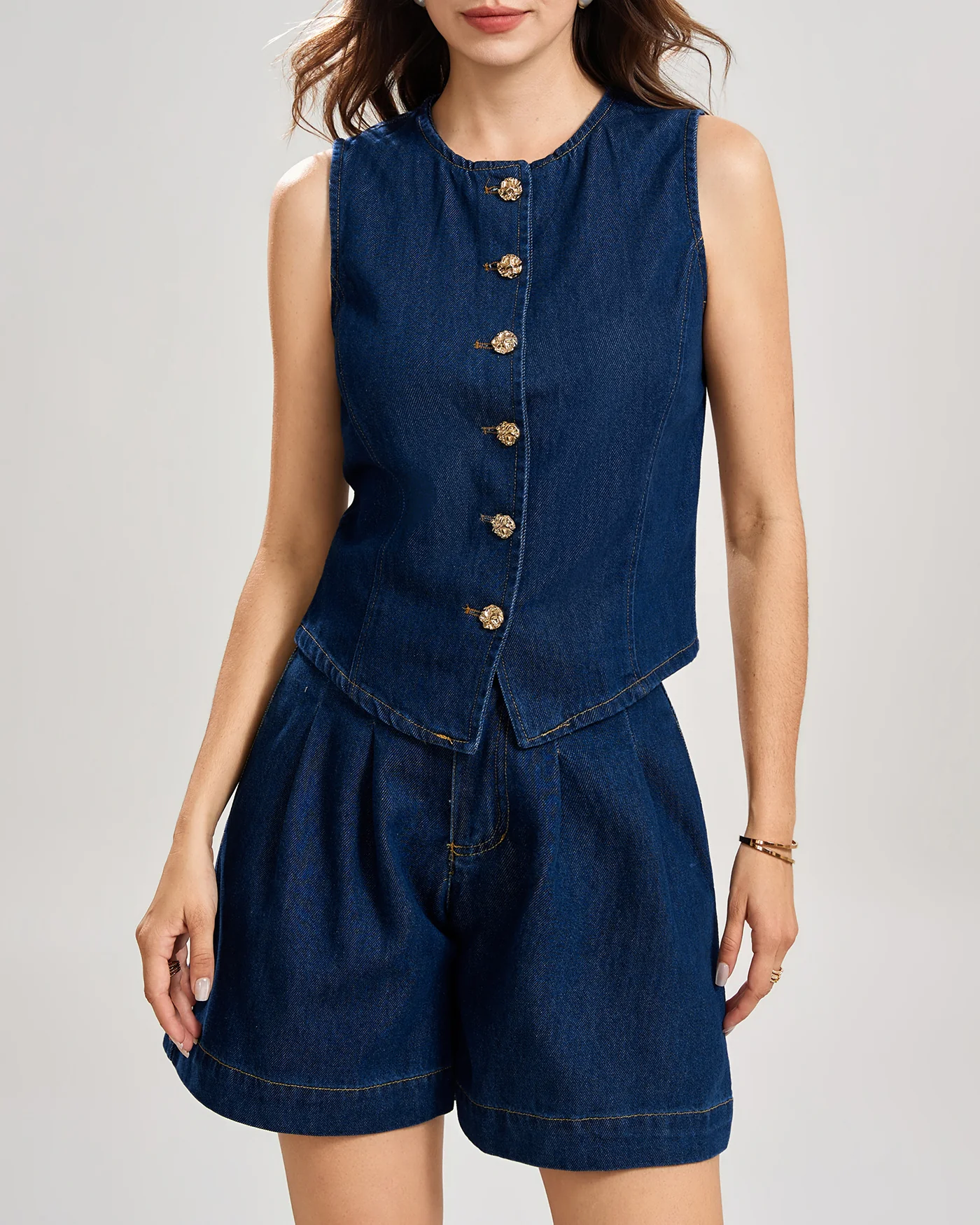 Blue Solid Denim Shorts - Image 3