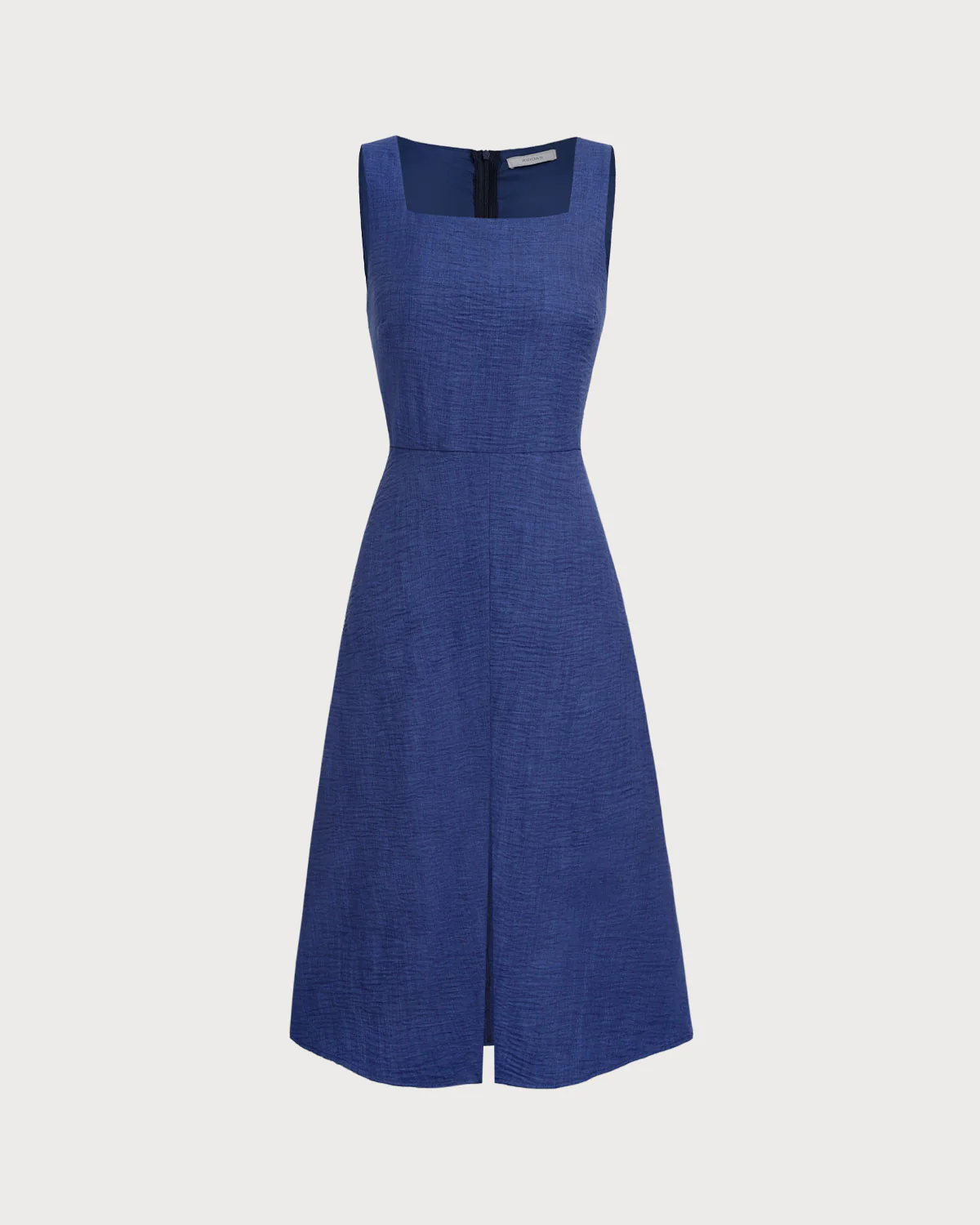 Blue Square Neck Pleated Sleeveless Midi Dress - Image 6