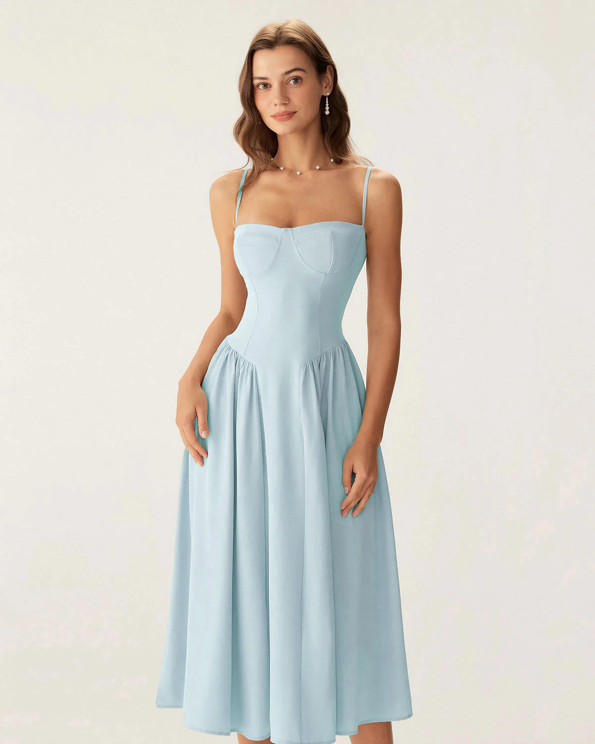 Blue Square Neck Pocket Slip Midi Dress - Image 3