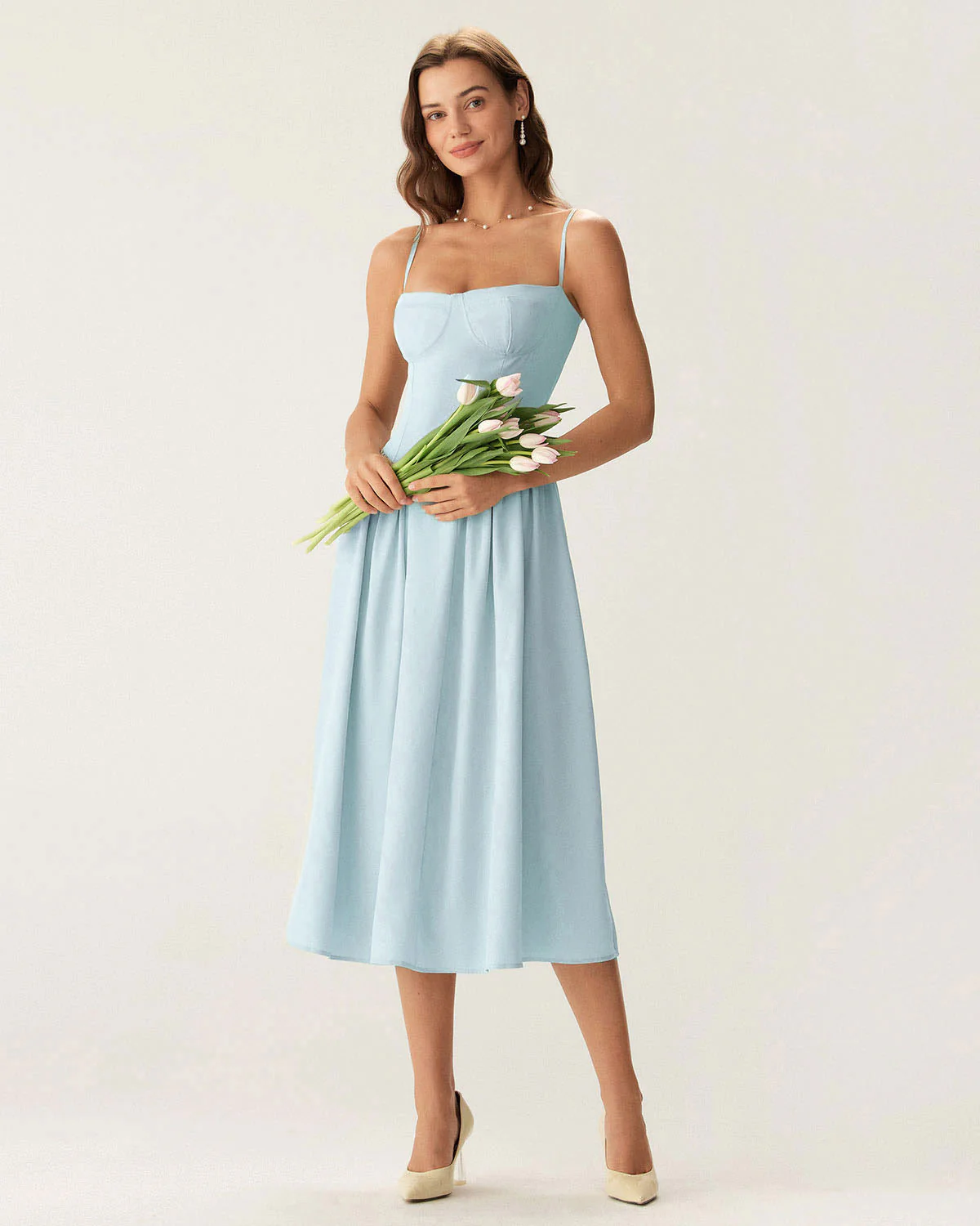 Blue Square Neck Pocket Slip Midi Dress - Image 4