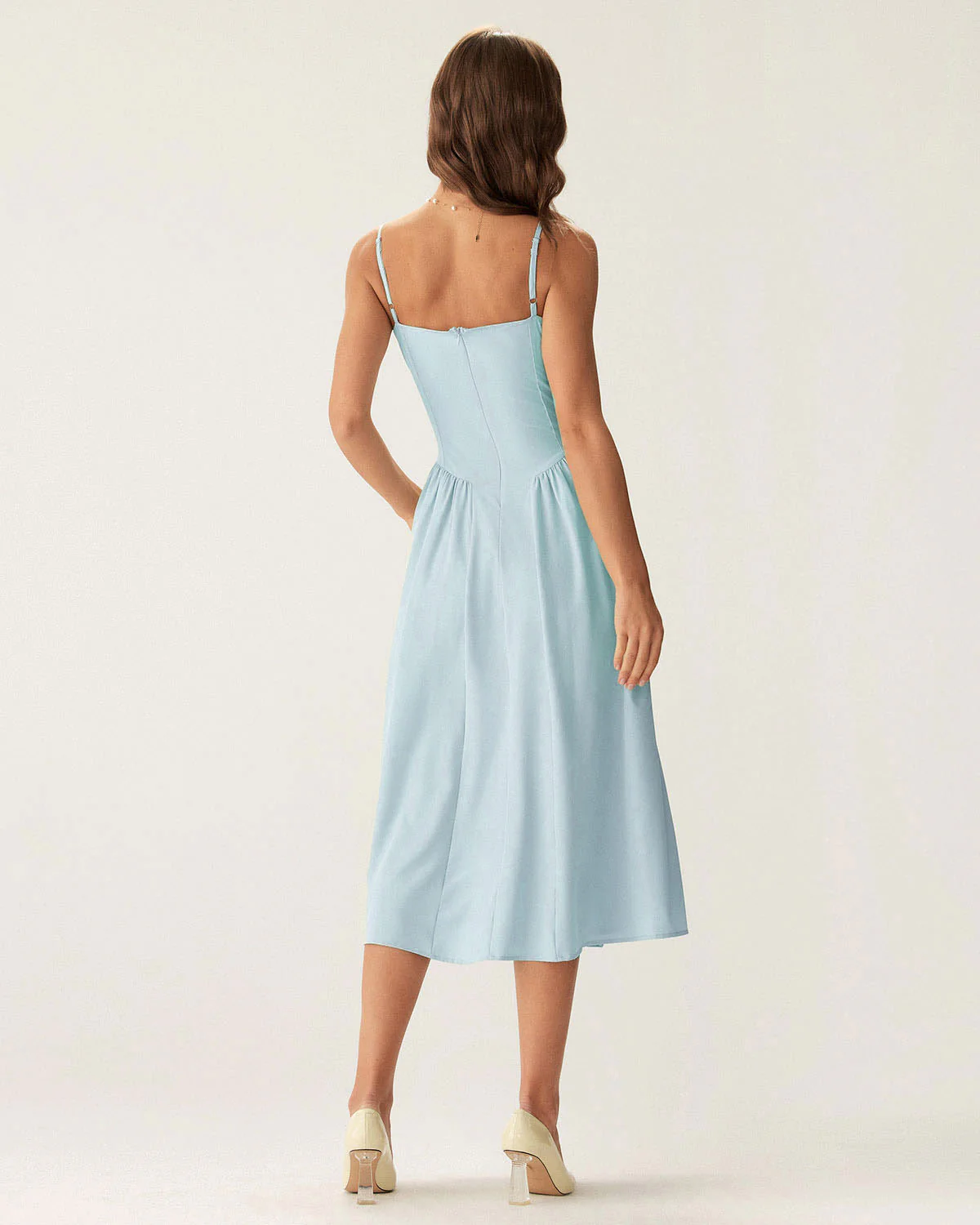 Blue Square Neck Pocket Slip Midi Dress - Image 5