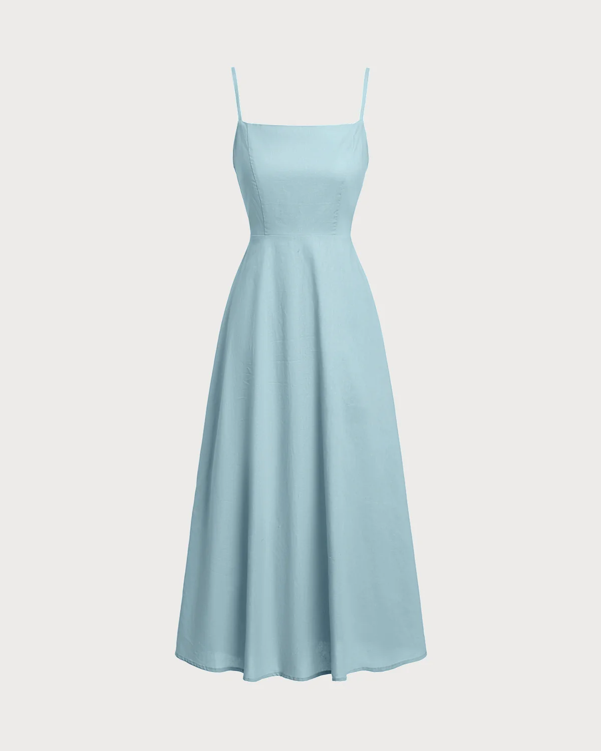 Blue Square Neck Shirred Slip Midi Dress - Image 6