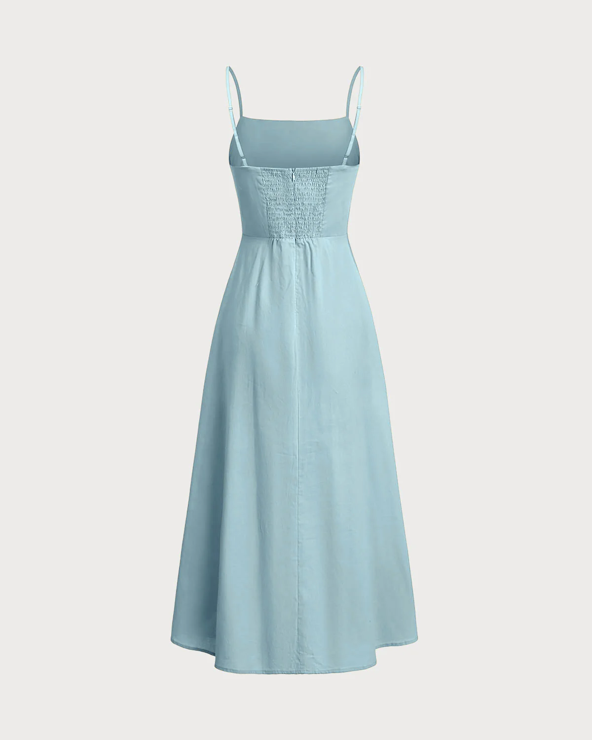 Blue Square Neck Shirred Slip Midi Dress - Image 7
