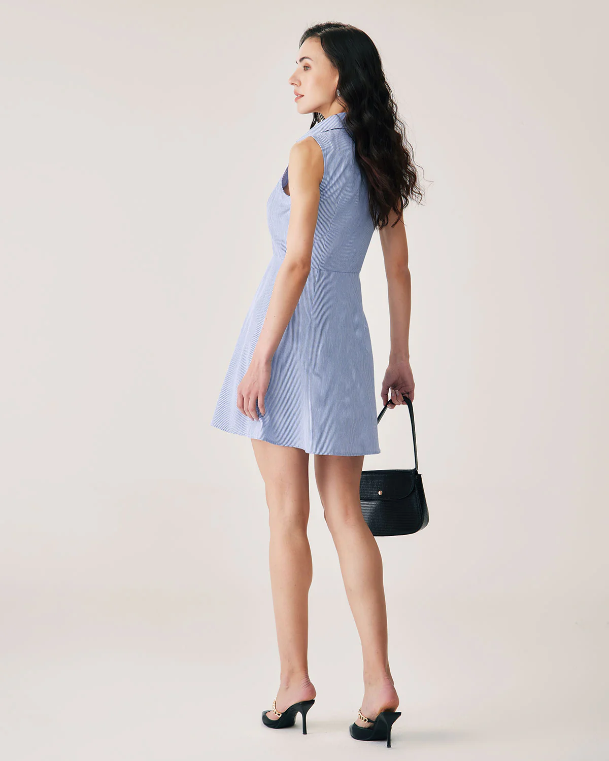 Blue Striped Button Mini Dress - Image 4