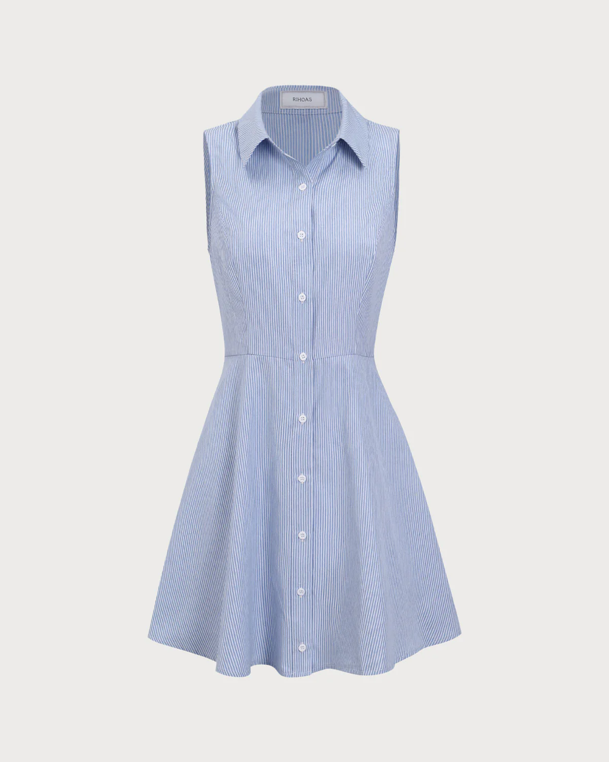 Blue Striped Button Mini Dress - Image 5