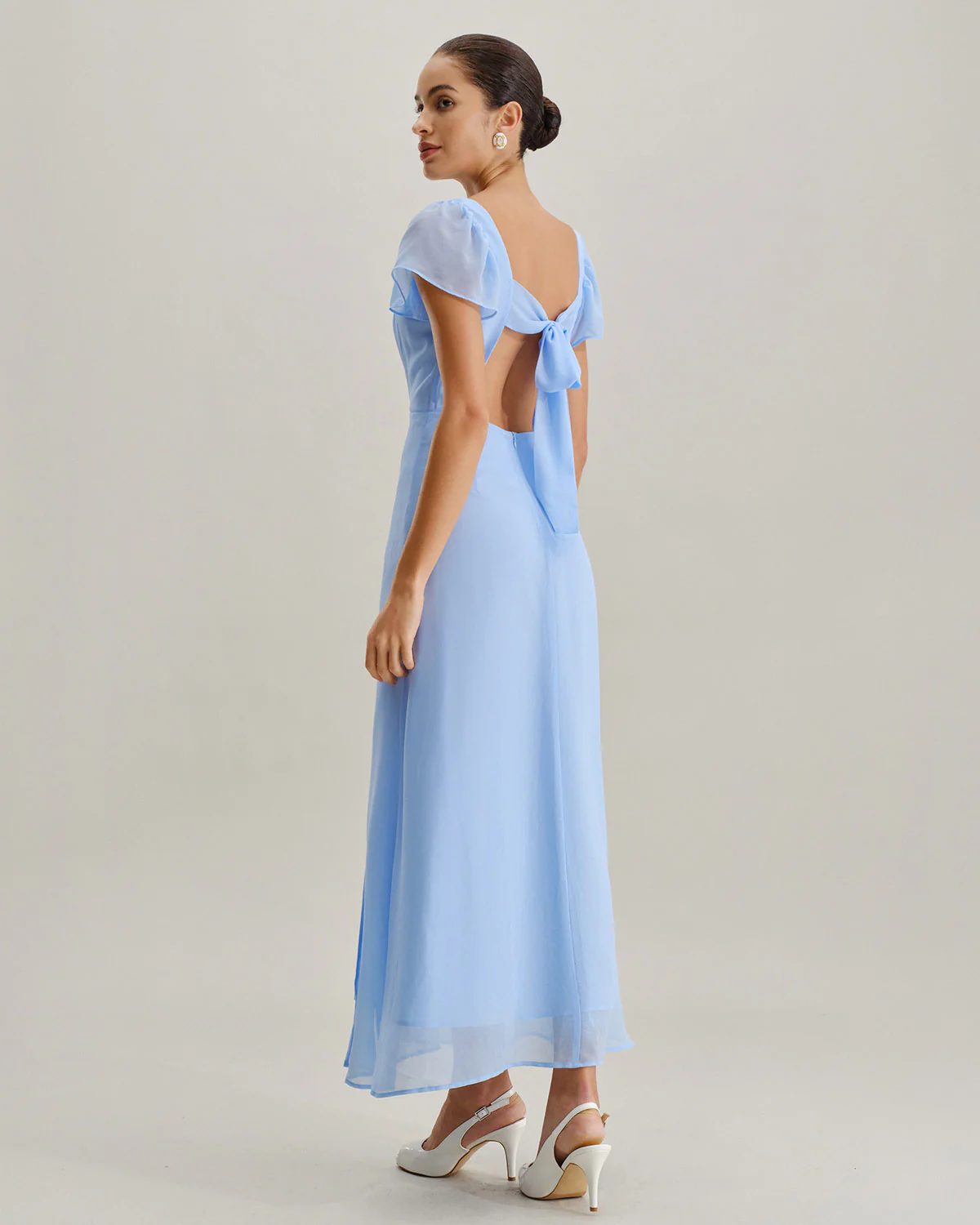 Blue Sweetheart Neck Chiffon Maxi Dress - Image 5