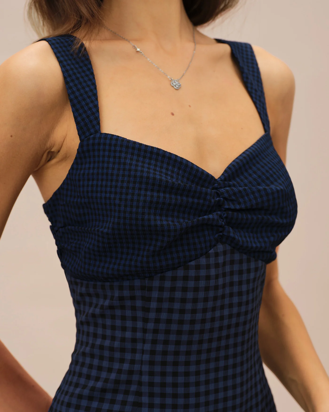 Blue Sweetheart Neck Plaid Mini Dress - Image 2