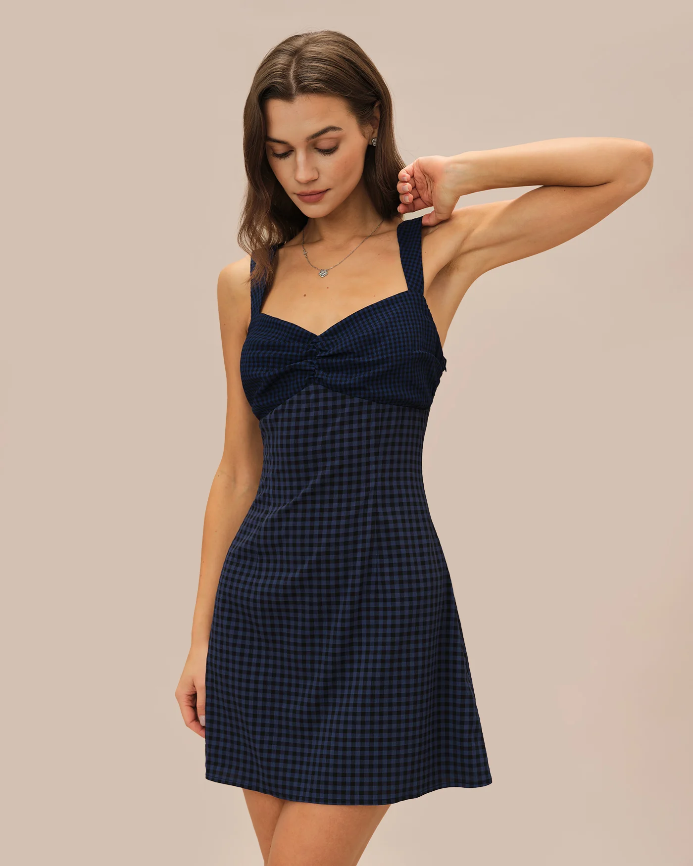 Blue Sweetheart Neck Plaid Mini Dress - Image 3