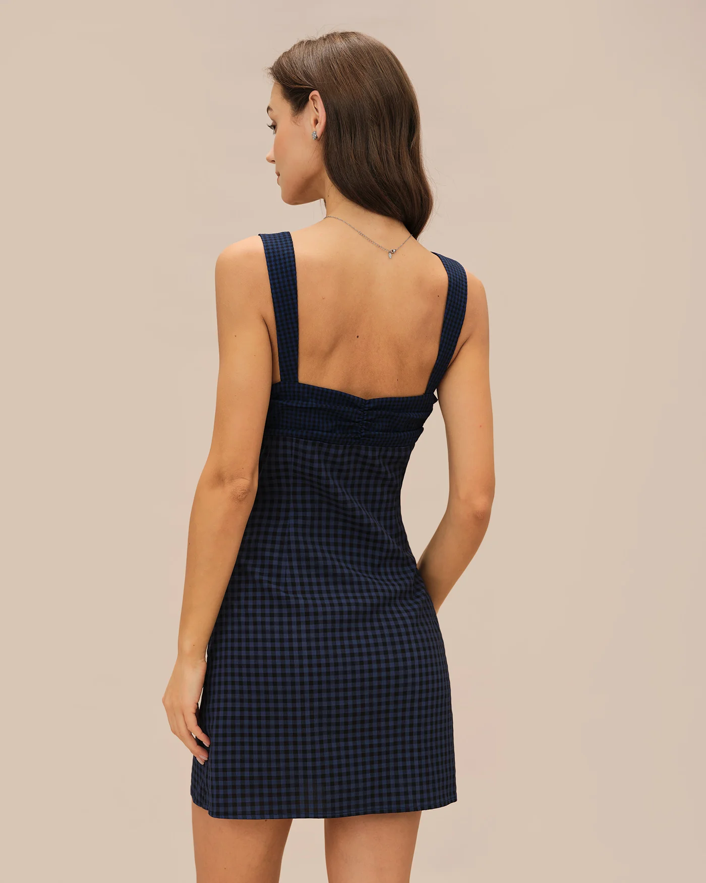 Blue Sweetheart Neck Plaid Mini Dress - Image 4