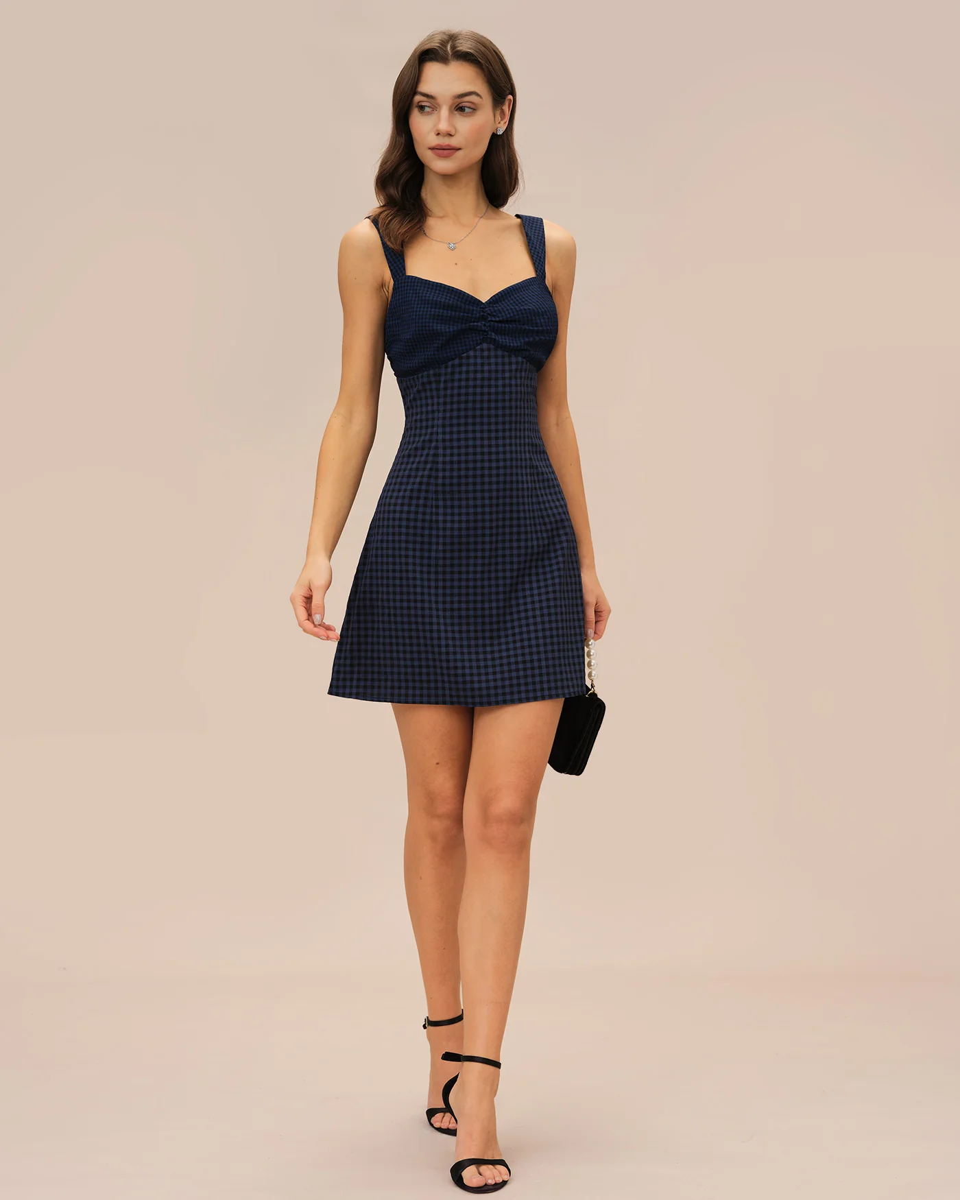 Blue Sweetheart Neck Plaid Mini Dress - Image 5