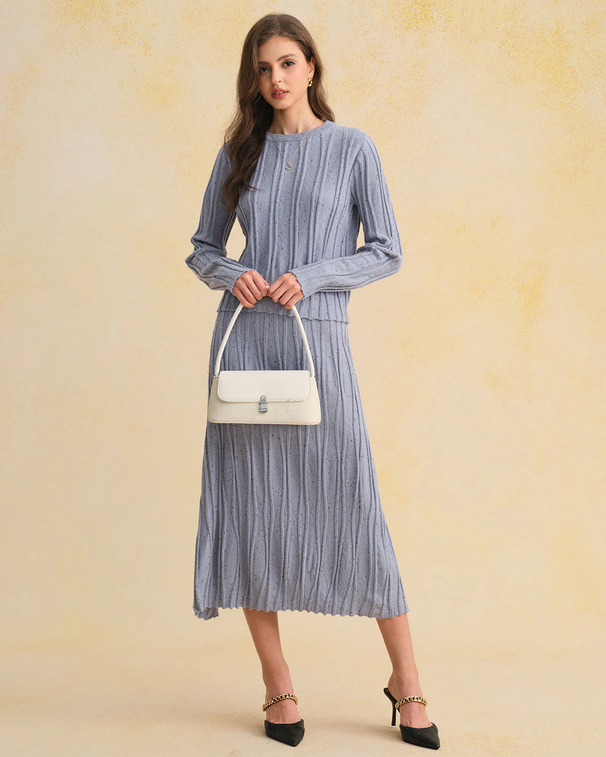 Blue Textured Round Neck Sweater - Image 5