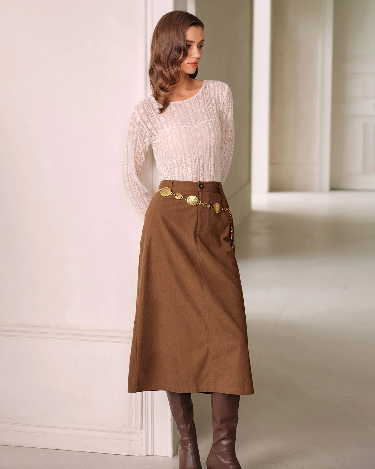 Brown Natural Waisted Straight Skirt - Image 5