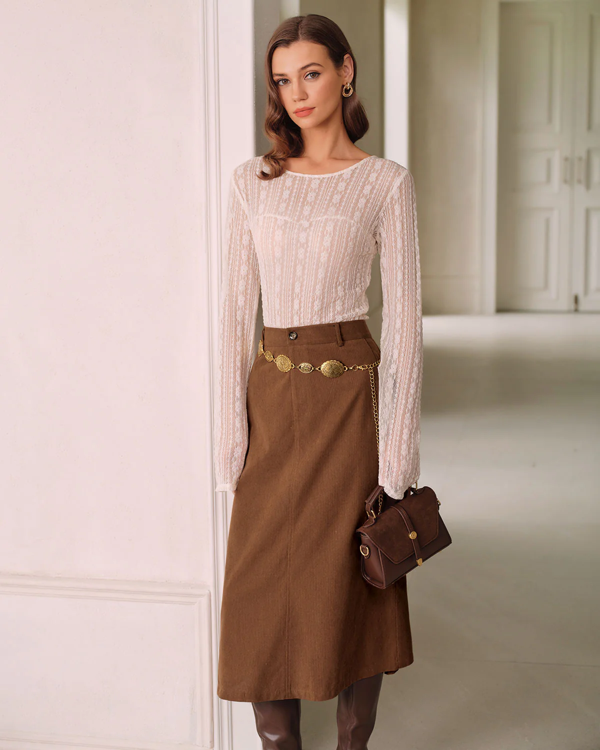 Brown Natural Waisted Straight Skirt - Image 6