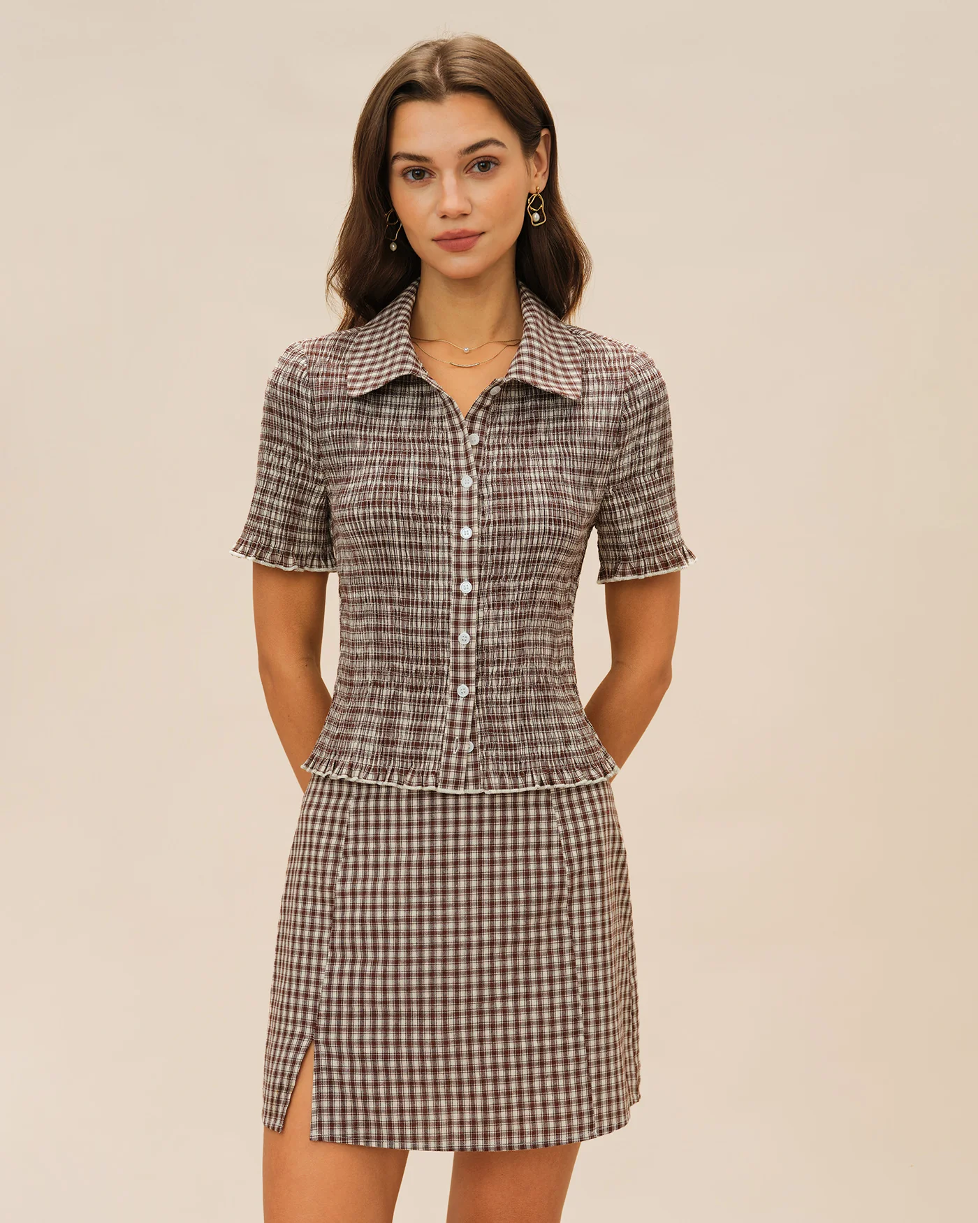 Brown Plaid A-Line Skirt - Image 2