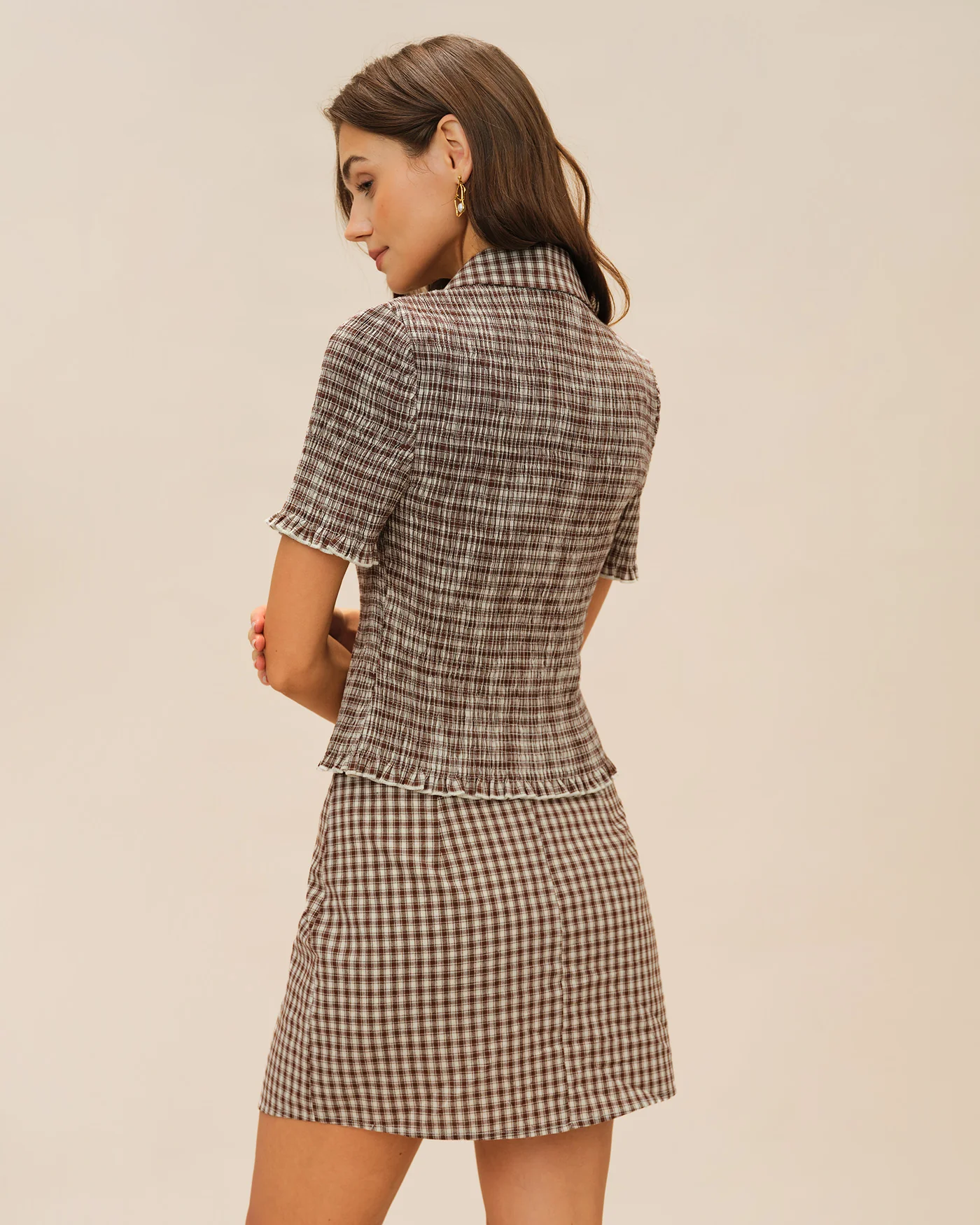 Brown Plaid A-Line Skirt - Image 4