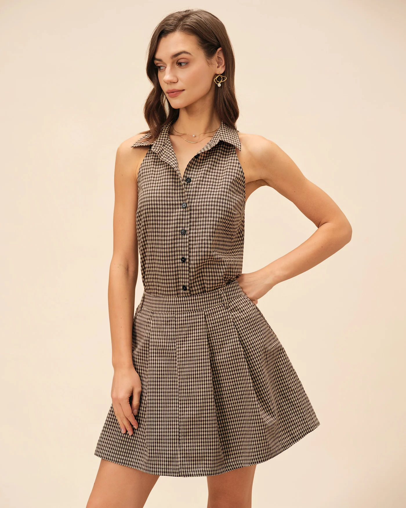 Brown Plaid Collar Blouse - Image 3
