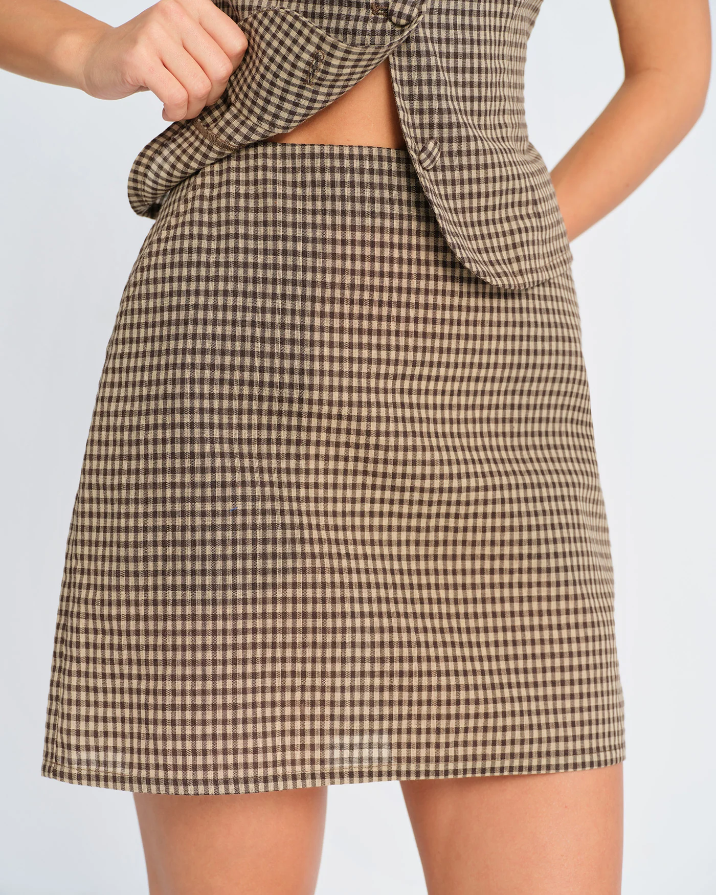 Brown Plaid Mini Skirt - Image 2