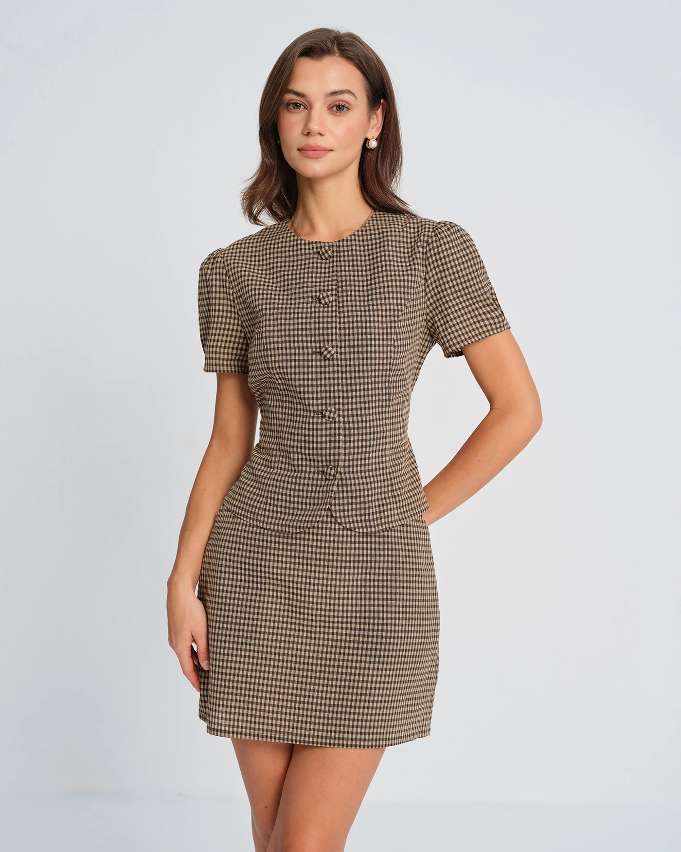 Brown Plaid Mini Skirt - Image 4