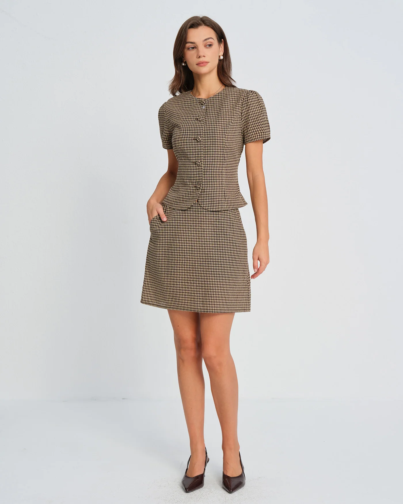 Brown Plaid Mini Skirt - Image 5
