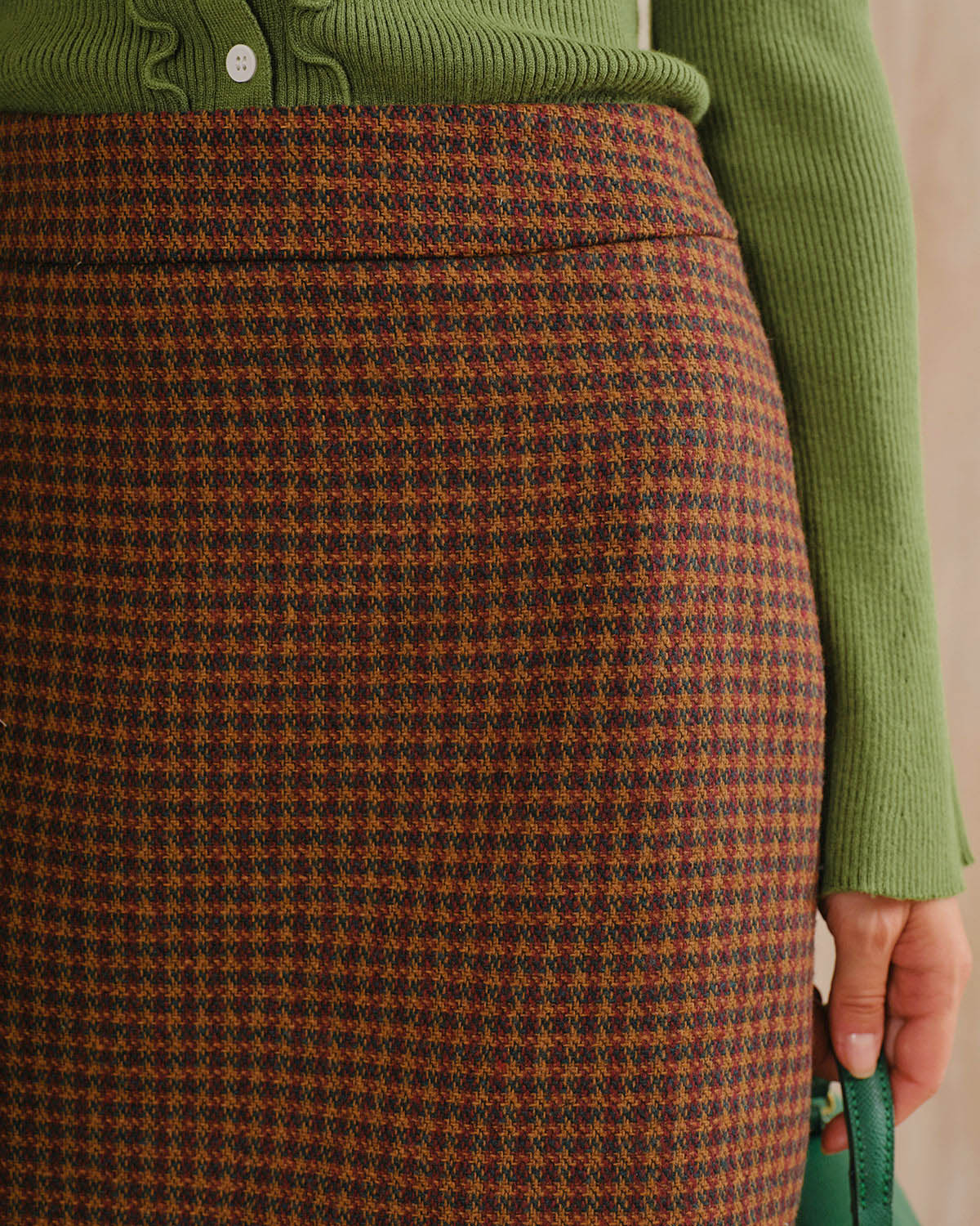 Brown Plaid Natural Waisted Straight Mini Skirt - Image 2