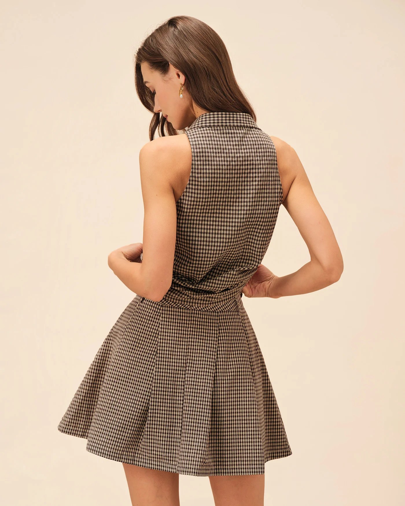 Brown Plaid Ruched Skirt - Image 5