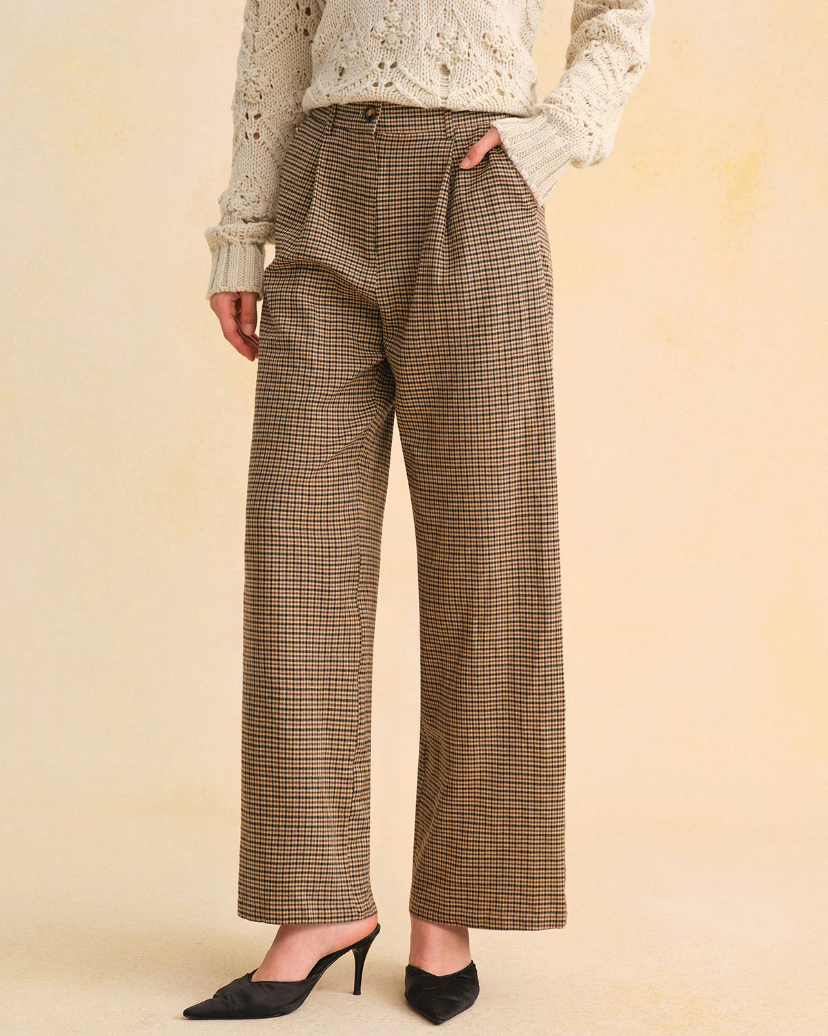 Brown Plaid Straight Pants - Image 3