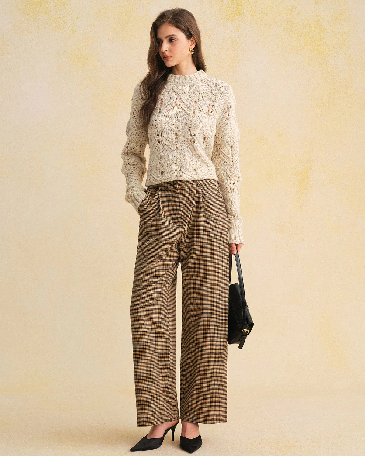 Brown Plaid Straight Pants - Image 5
