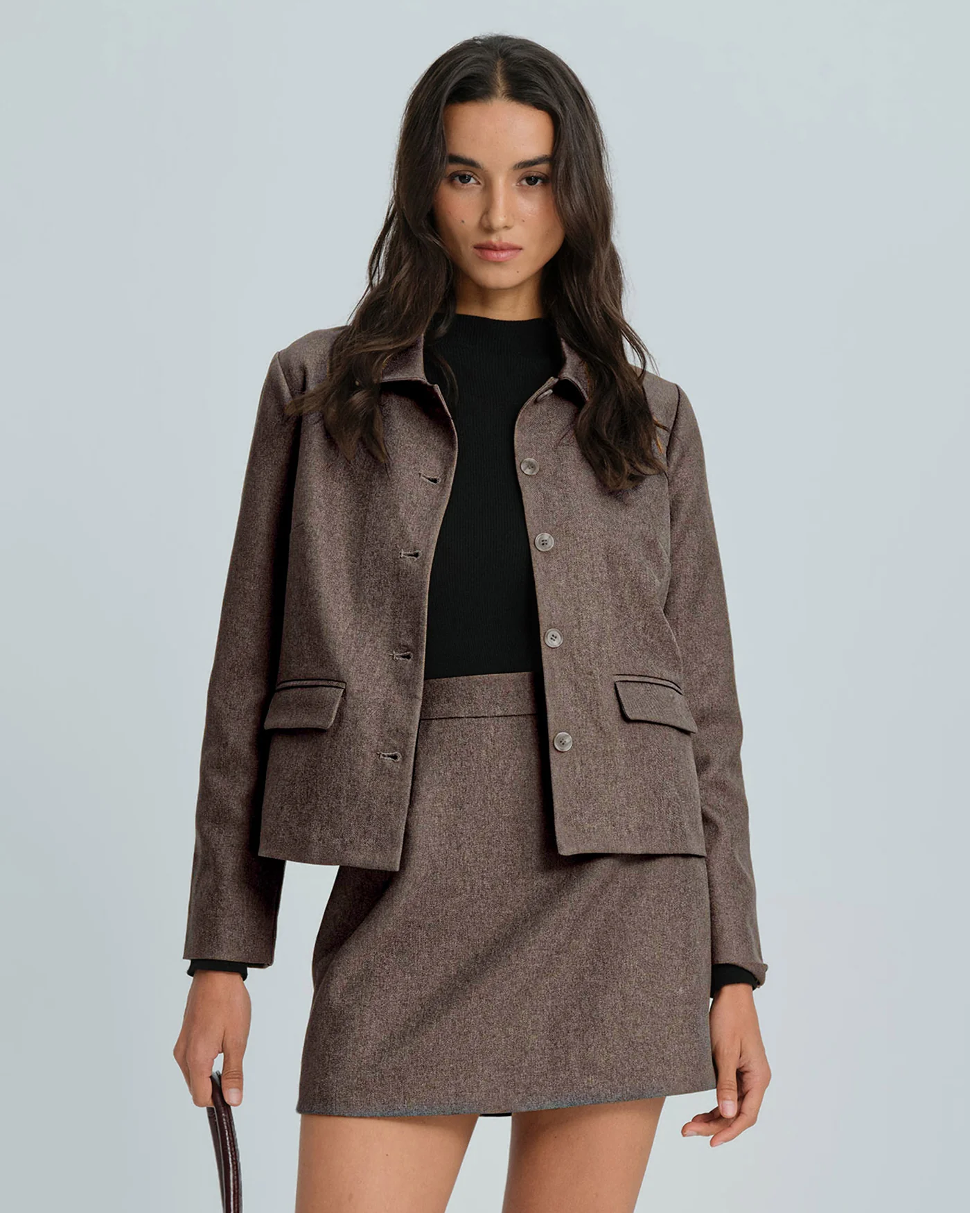 Brown Single Breasted Solid Jacket