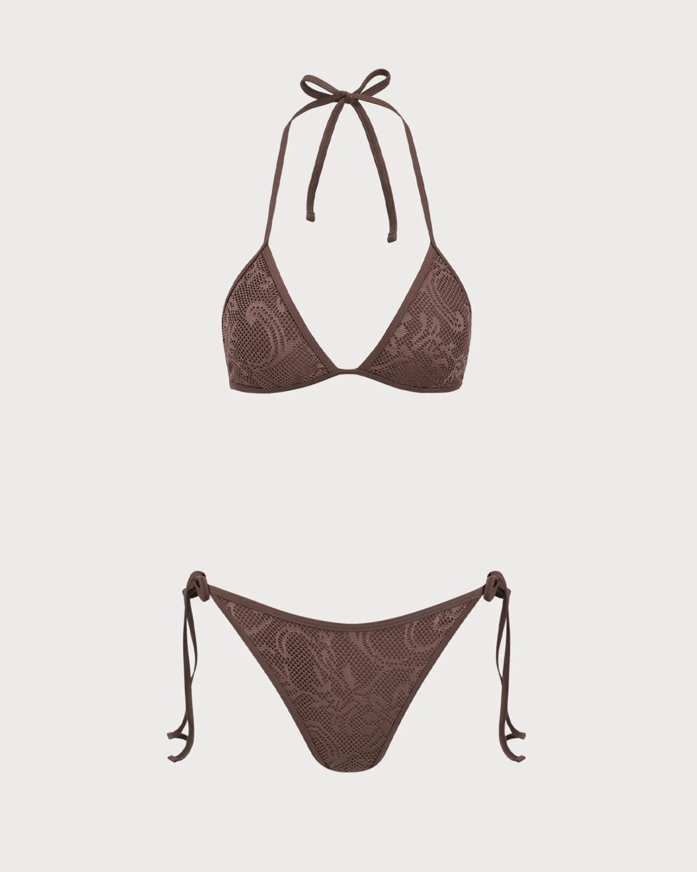 Brown Textured Halter Bikini Suit - Image 10