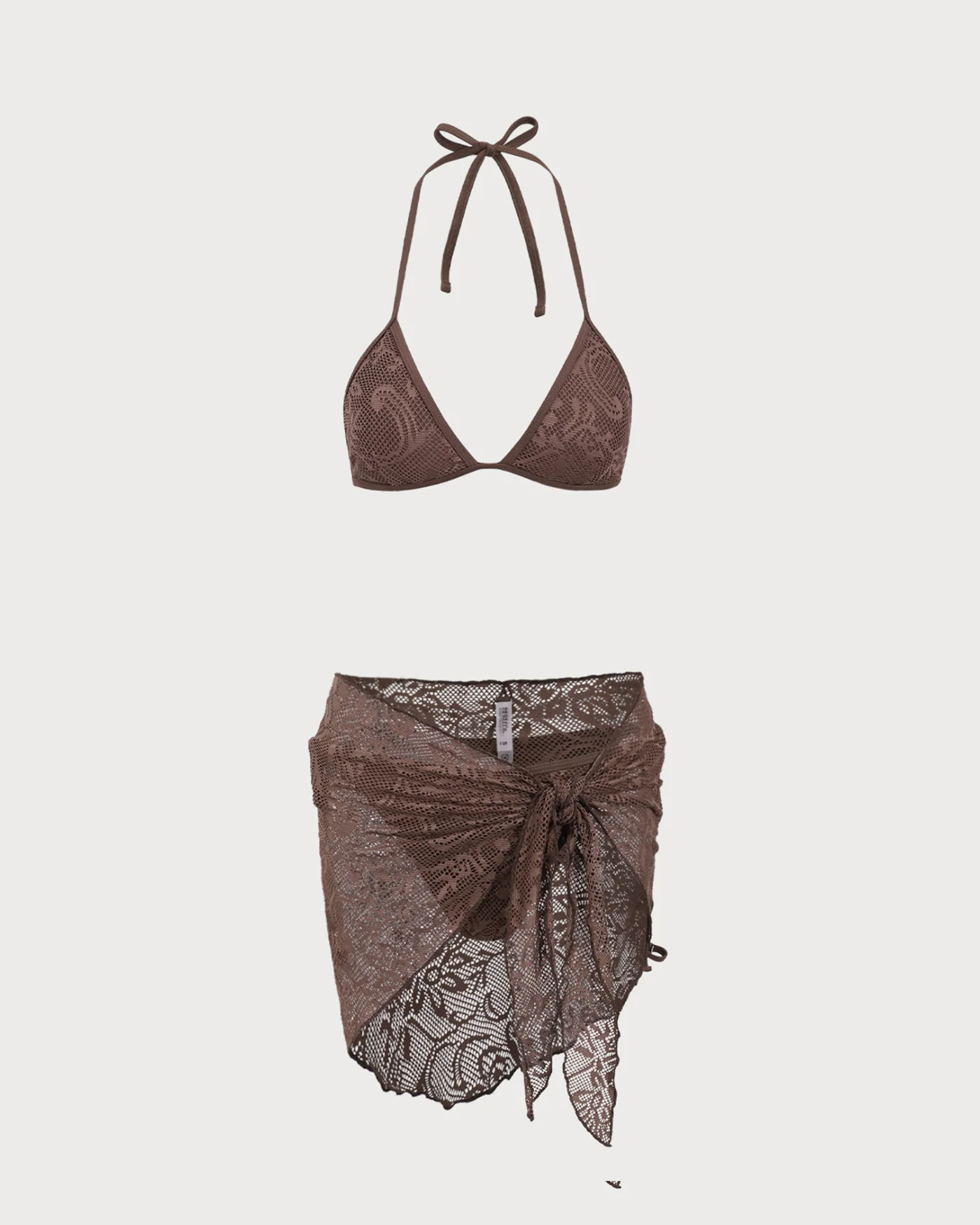 Brown Textured Halter Bikini Suit - Image 8