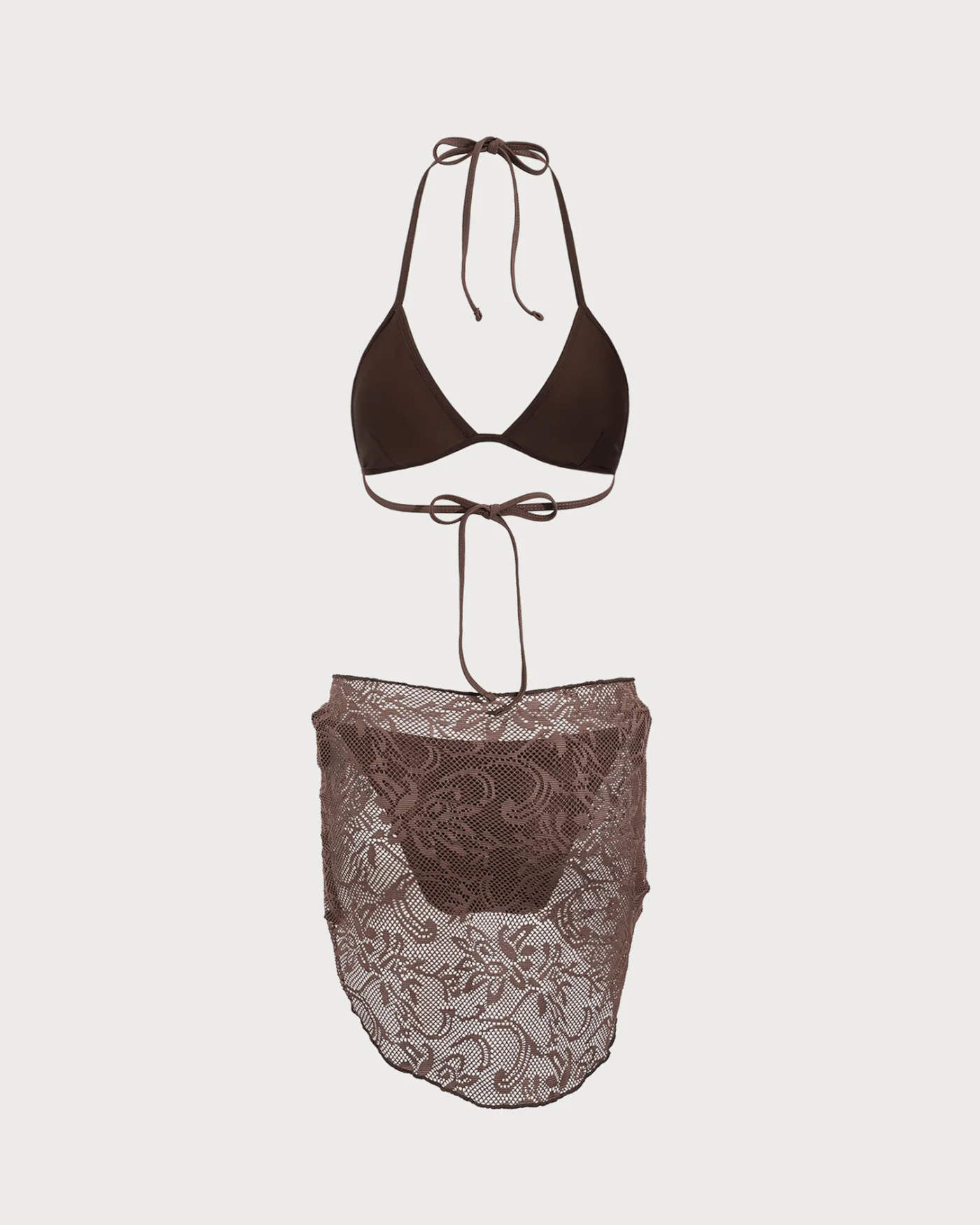 Brown Textured Halter Bikini Suit - Image 9