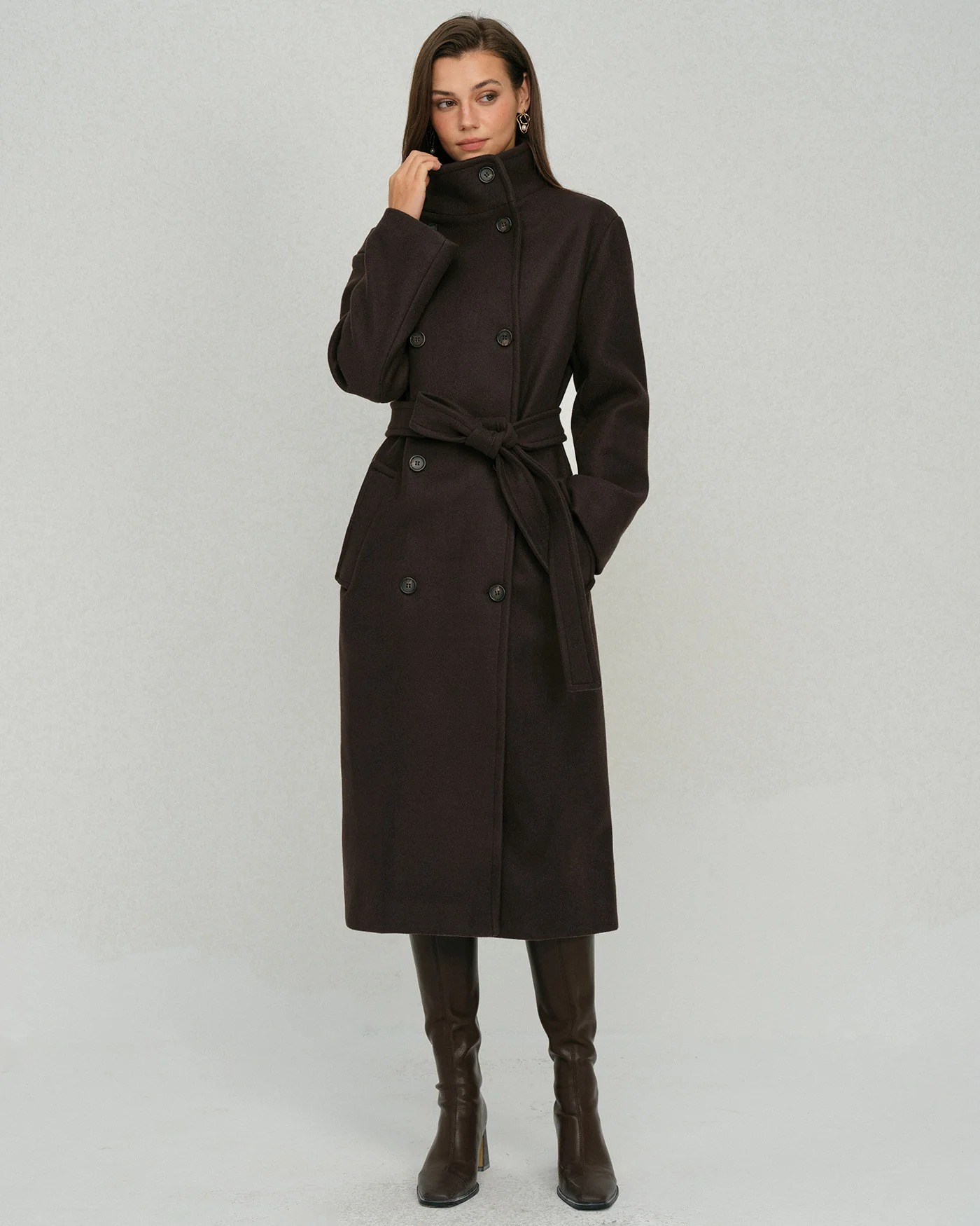 Coffee Belted Pocket Trench Coat