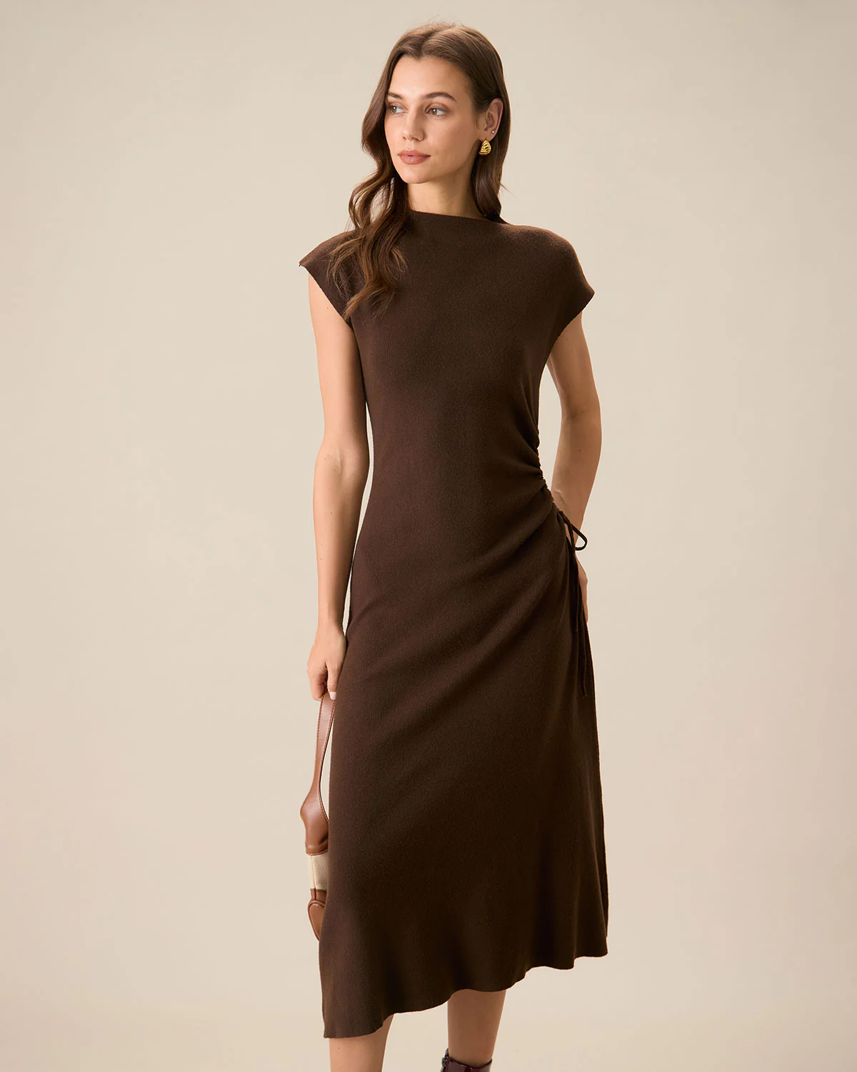 Coffee Bodycon Reversible Sweater Dress - Image 2