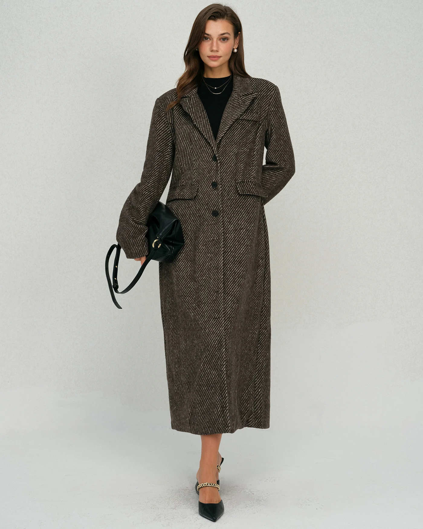 Coffee Button Notched Coat - Image 3