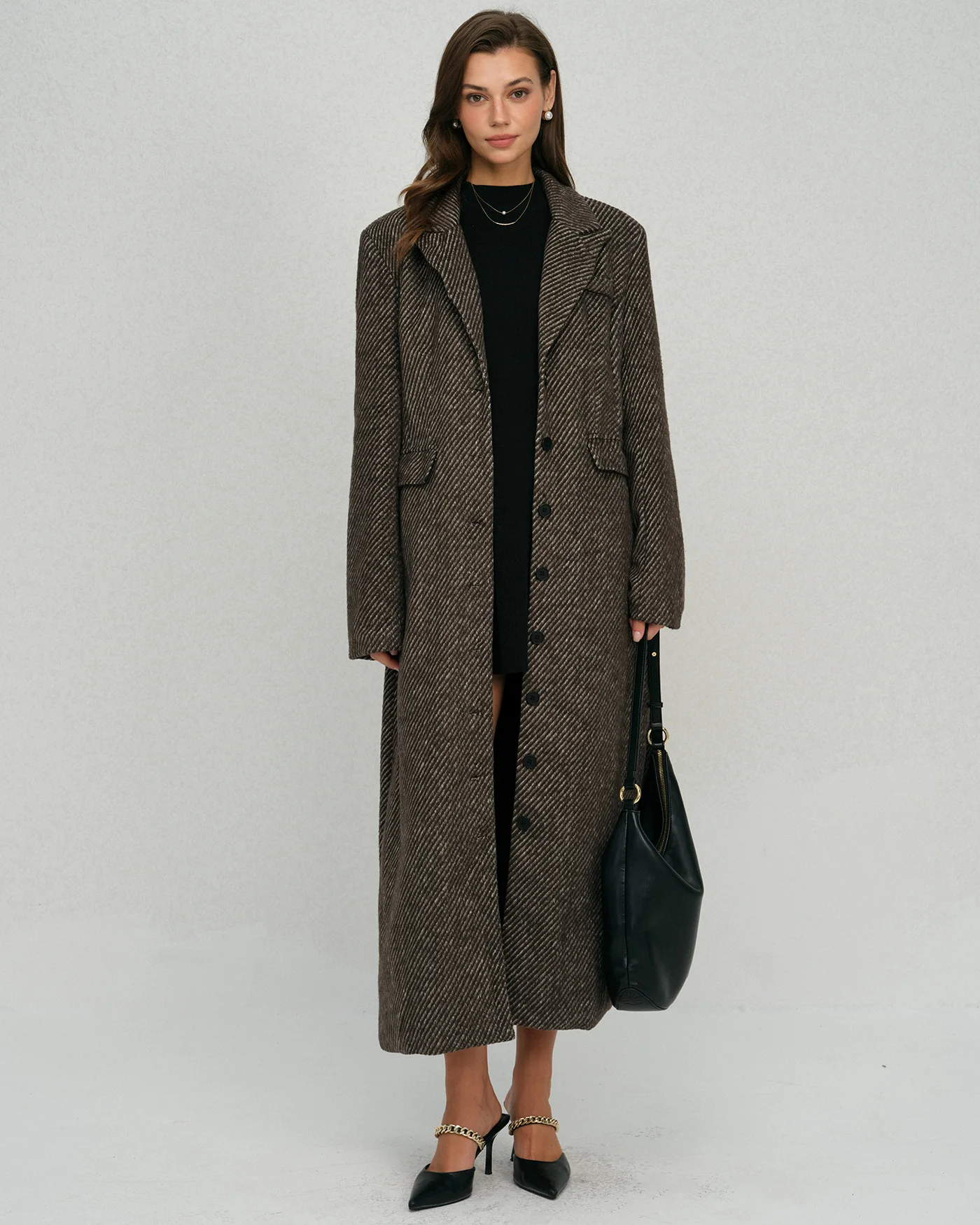 Coffee Button Notched Coat - Image 4