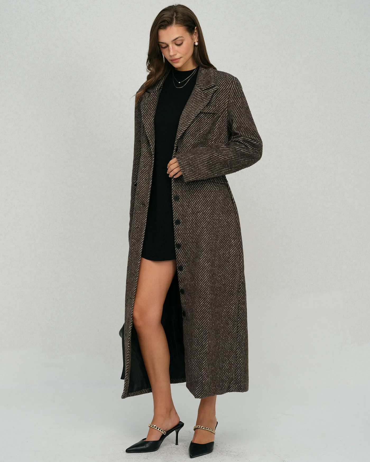 Coffee Button Notched Coat - Image 5