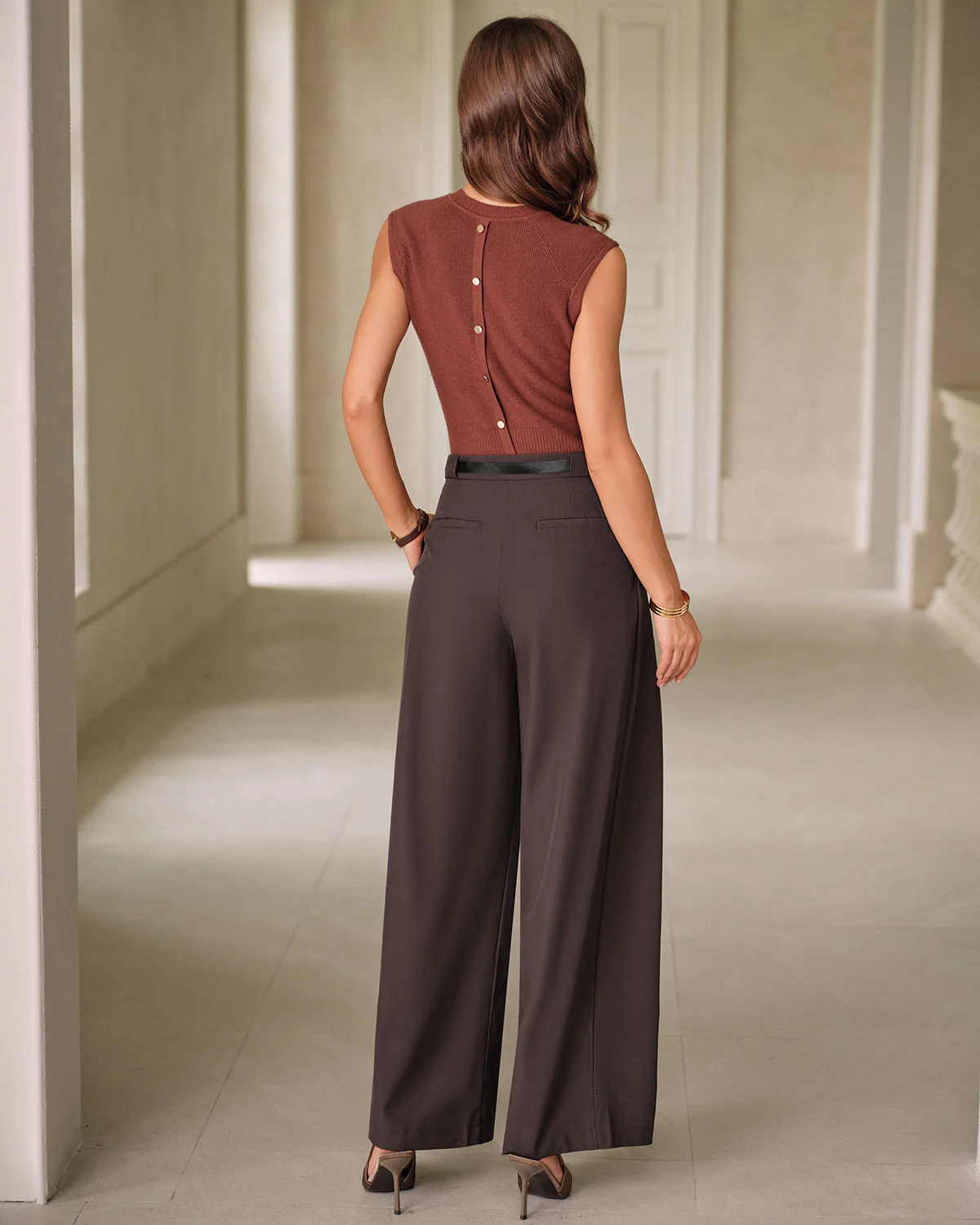 Coffee Natural Waisted Pocket Casual Pants - Image 4