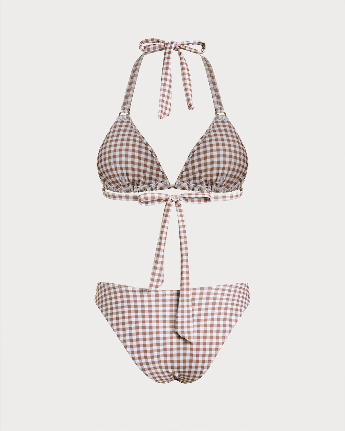Coffee Plaid Halter Bikini Sets - Image 3