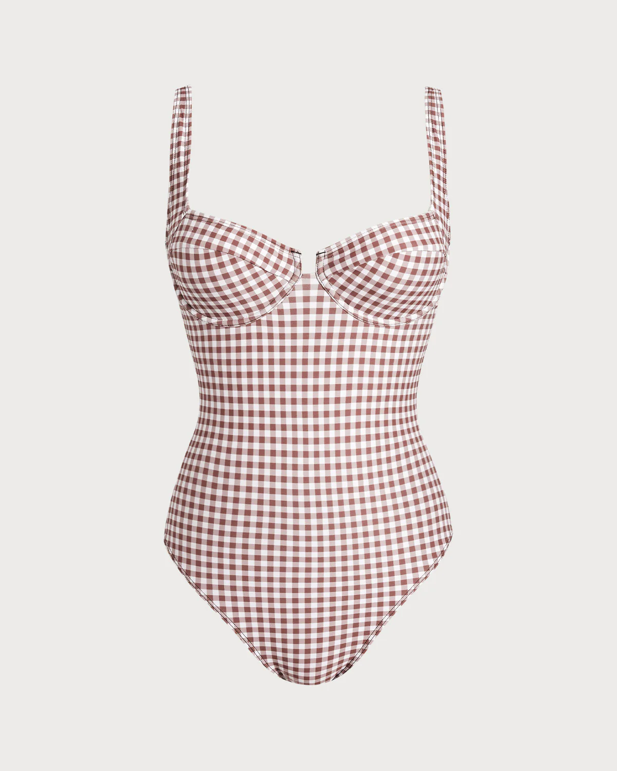 Coffee Plaid Underwire One Piece Swimwear - Image 4