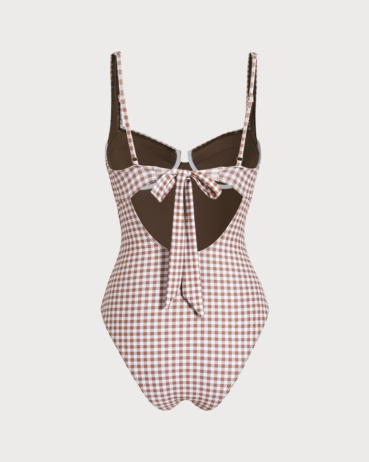 Coffee Plaid Underwire One Piece Swimwear - Image 5