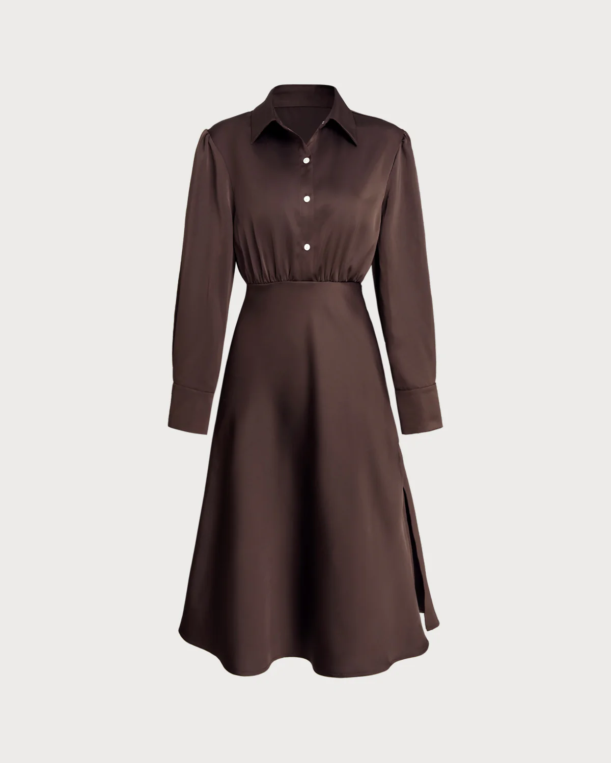 Coffee Ruched Button Midi Dress - Image 6