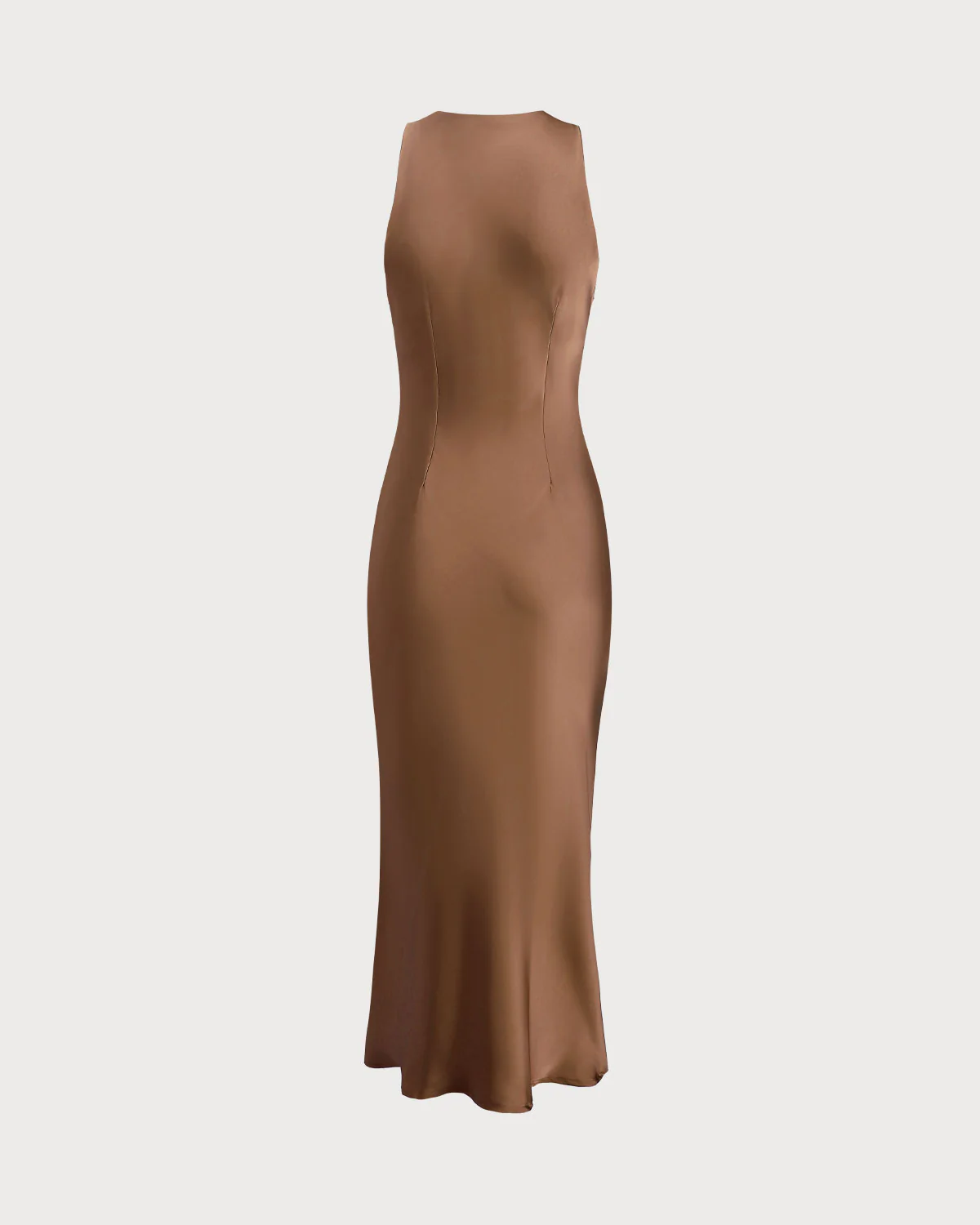 Coffee Satin Boat Neck Slip Midi Dress - Image 9
