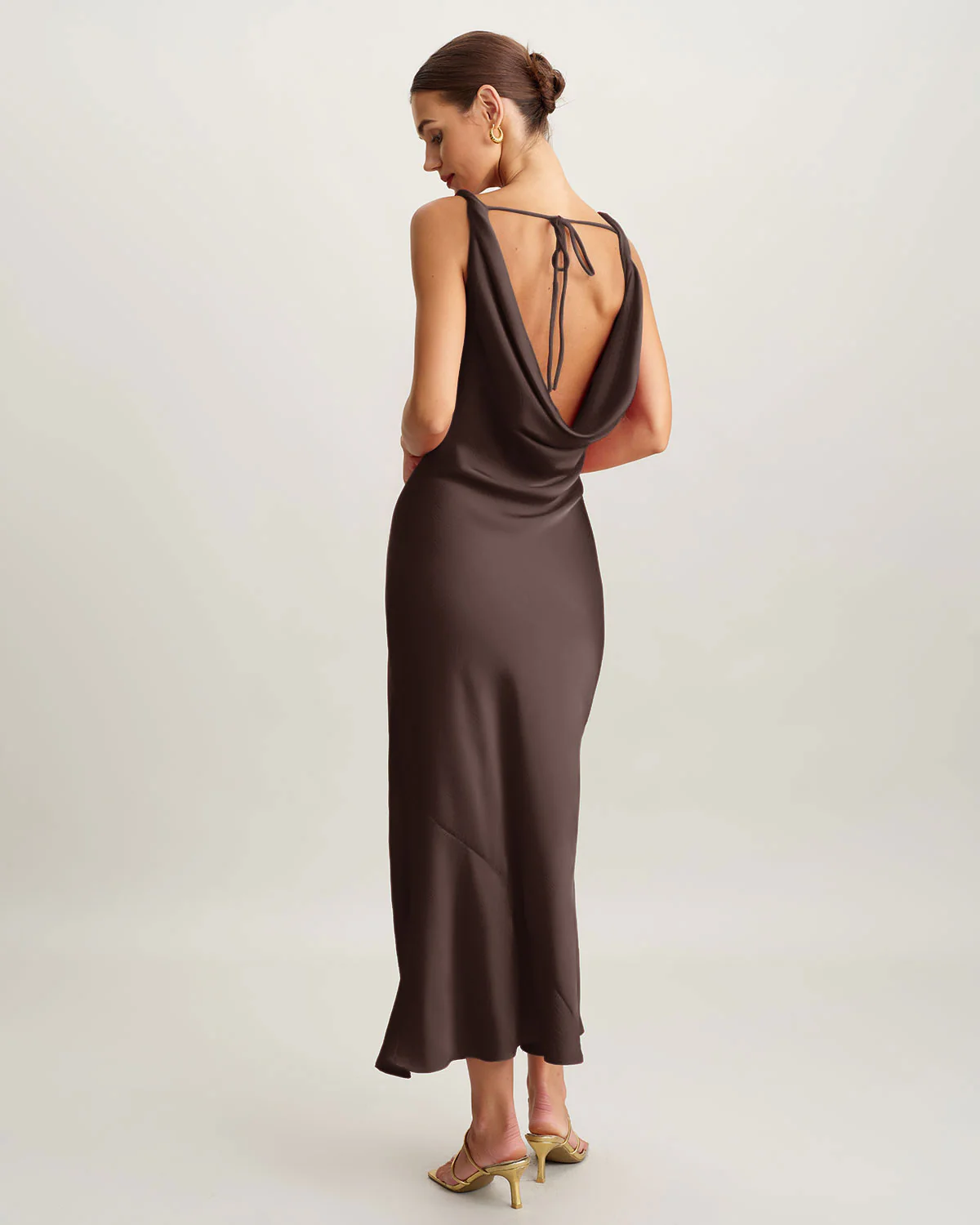 Coffee Satin Cowl Neck Maxi Dress - Image 5
