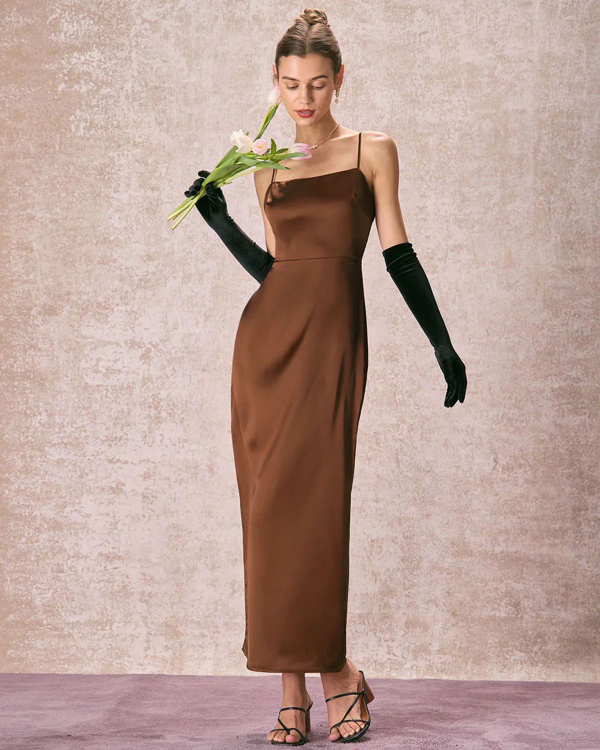 Coffee Satin Slip Maxi Dress - Image 4