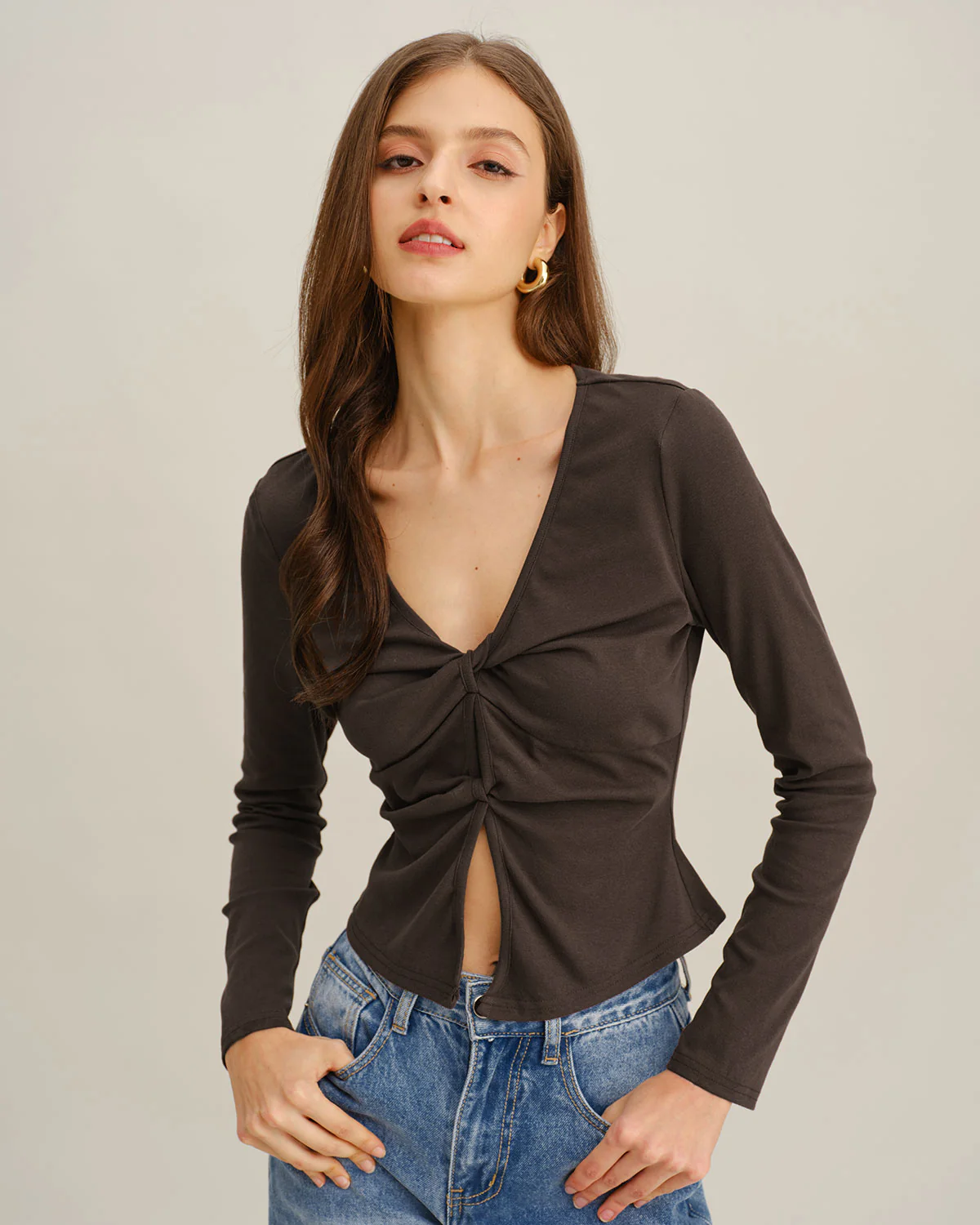 Coffee Twist Knit Tee
