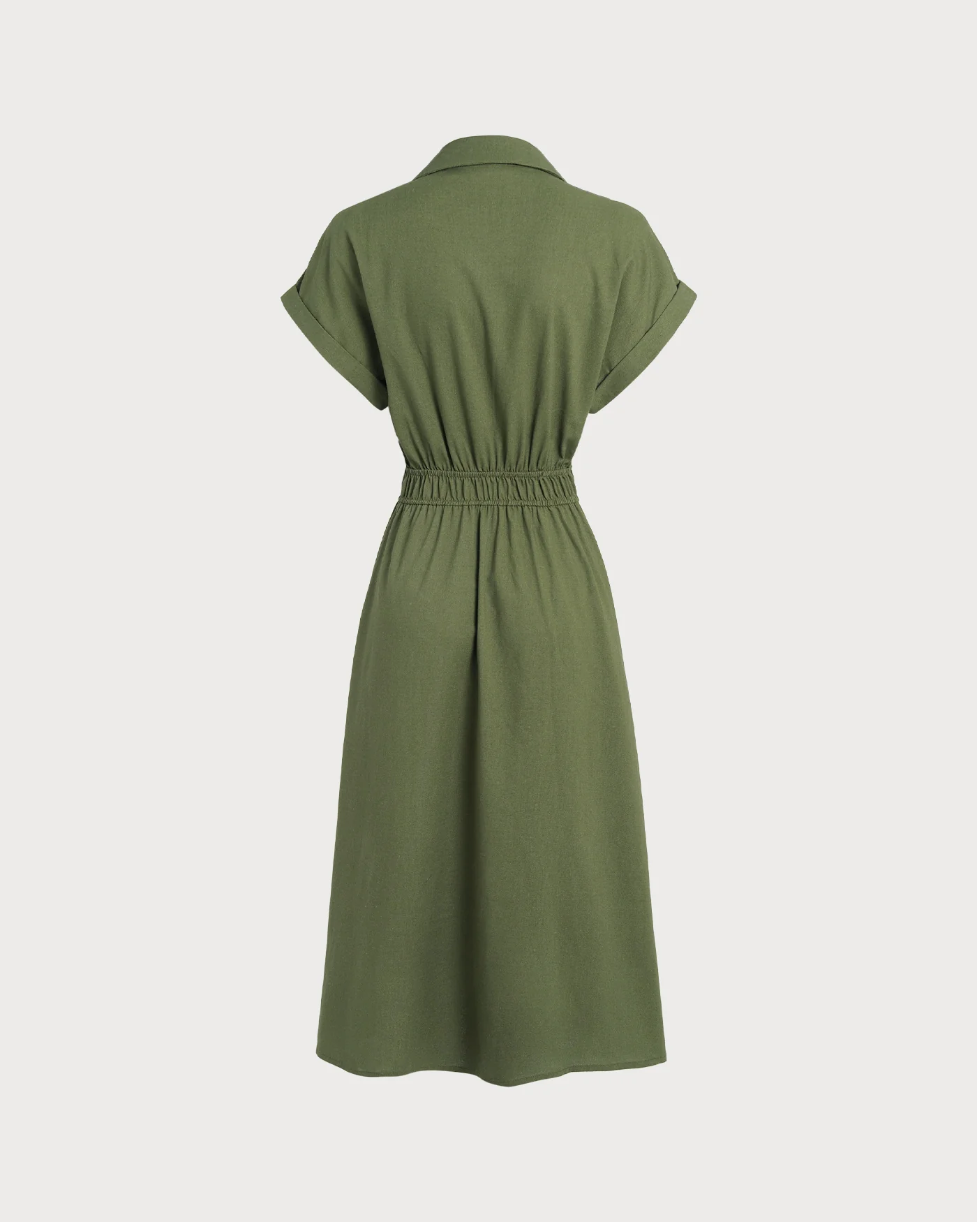 Green A-Line Button Midi Dress - Image 2