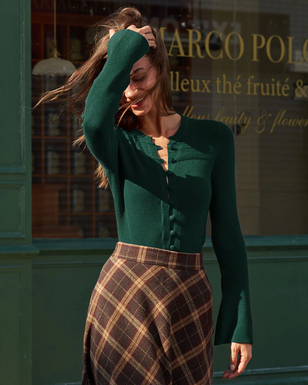 Green Bell Sleeve Button Sweater - Image 3