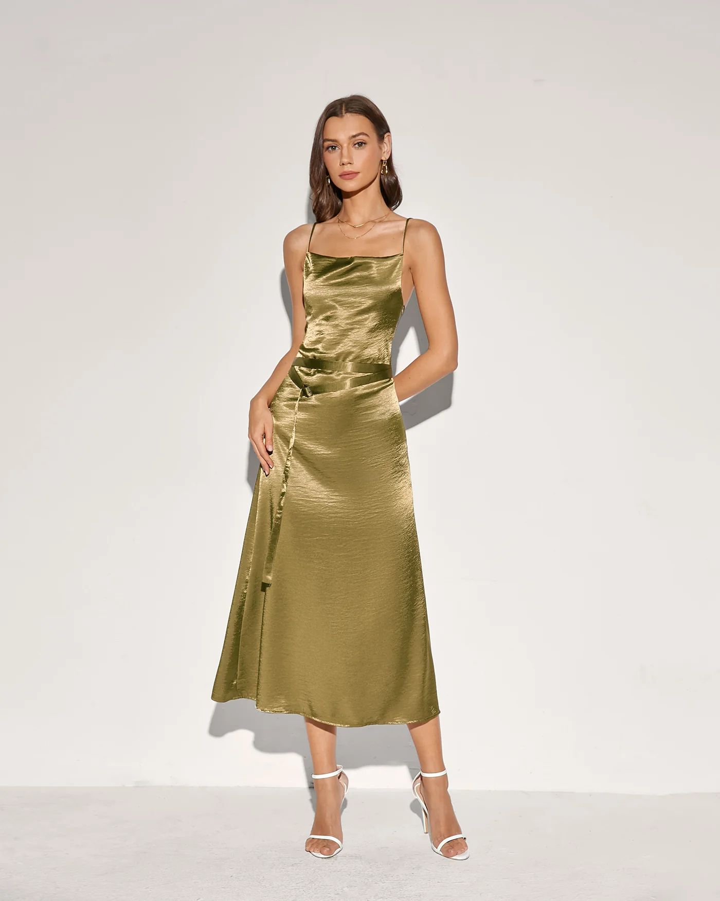 Green Belt Slip Midi Dress - Image 2